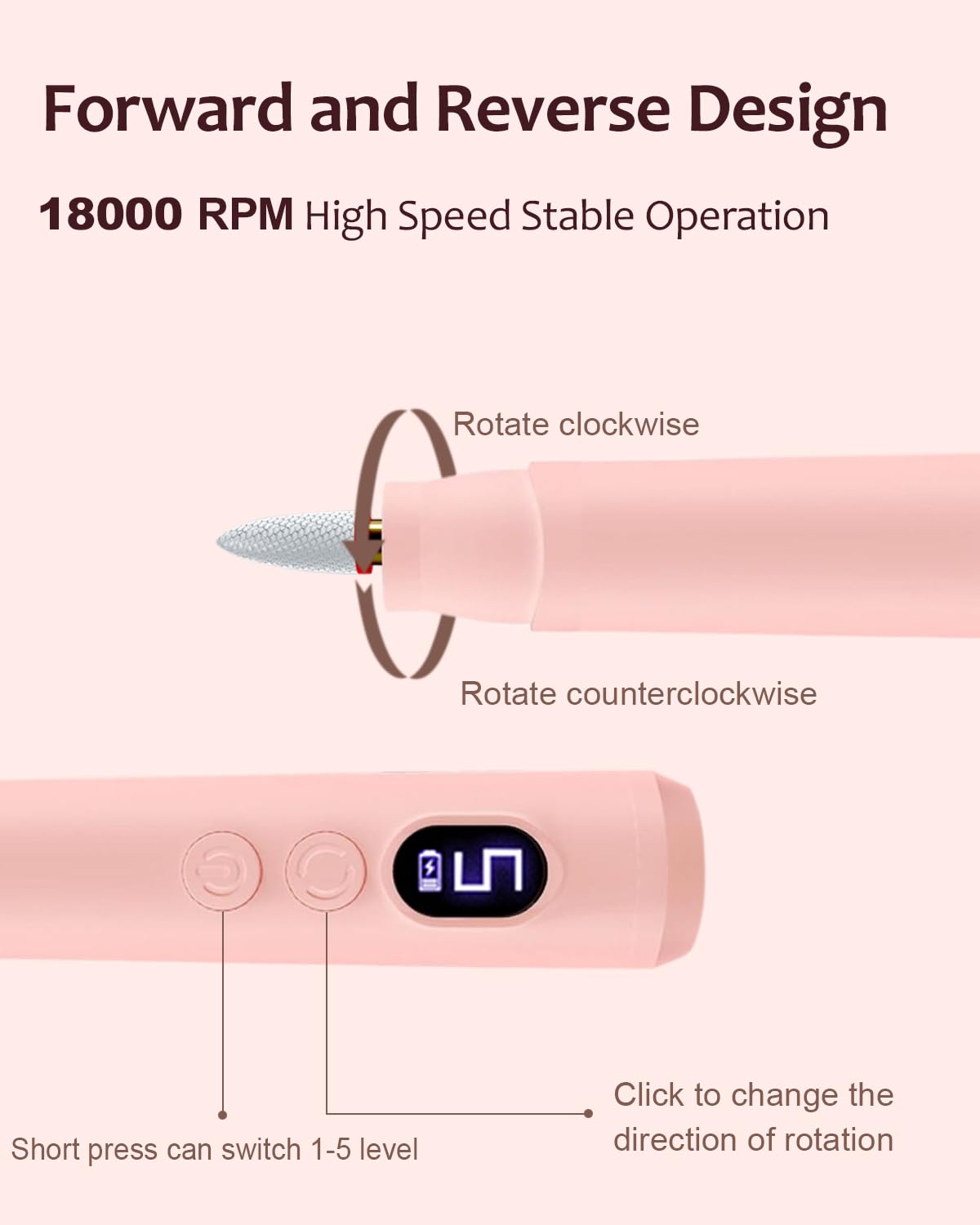 Electric Nail Drill & Gel Polish Remover - 5-Speed Cordless Nail File Filer Grinder - Rechargeable Manicure Kit for Acrylic Gel Nails Cuticle Callus Remover - Electric Nail Drill Buffers for Women
