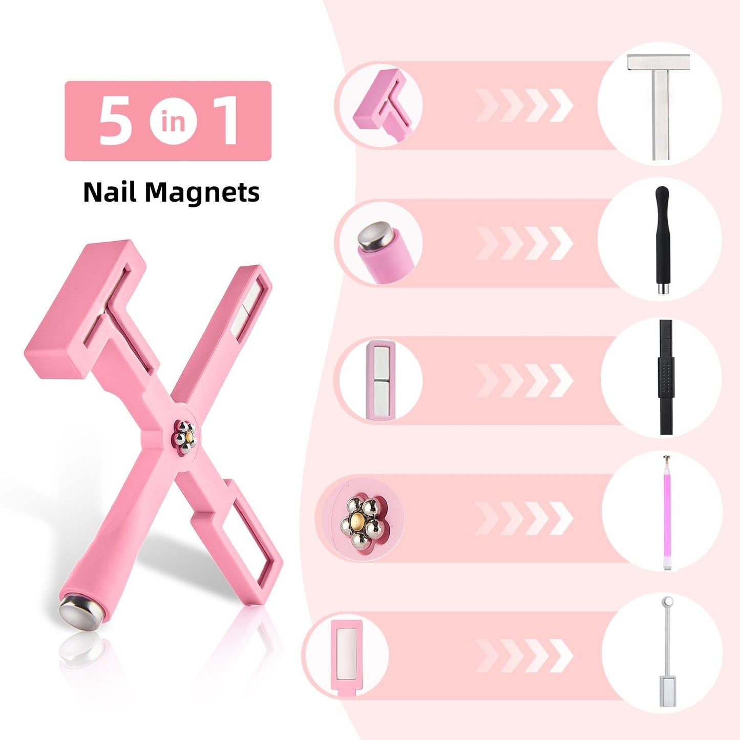 5 in 1 Nail Magnet Tool with 10Pcs Nail Art Stamp Pen, Nail Magnet for 3D Cat Eye Gel Nail Polish Magnet Tools, Nail Art Flower Stamp Pen DIY Nail Art Tools for Salon DIY Home Manicure