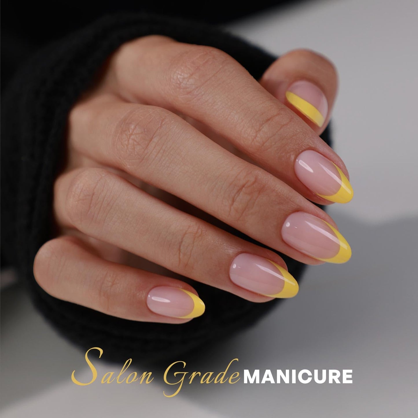 Yellow French Tip Press on Nails Short Almond - GJZEZ Soft Gel Cute Spring Golden Lemon Yellow Glue on Nails Press Ons | 16 Sizes - 32 pcs Long Lasting Salon Quality Reusable Fake Nail, Bright Beam