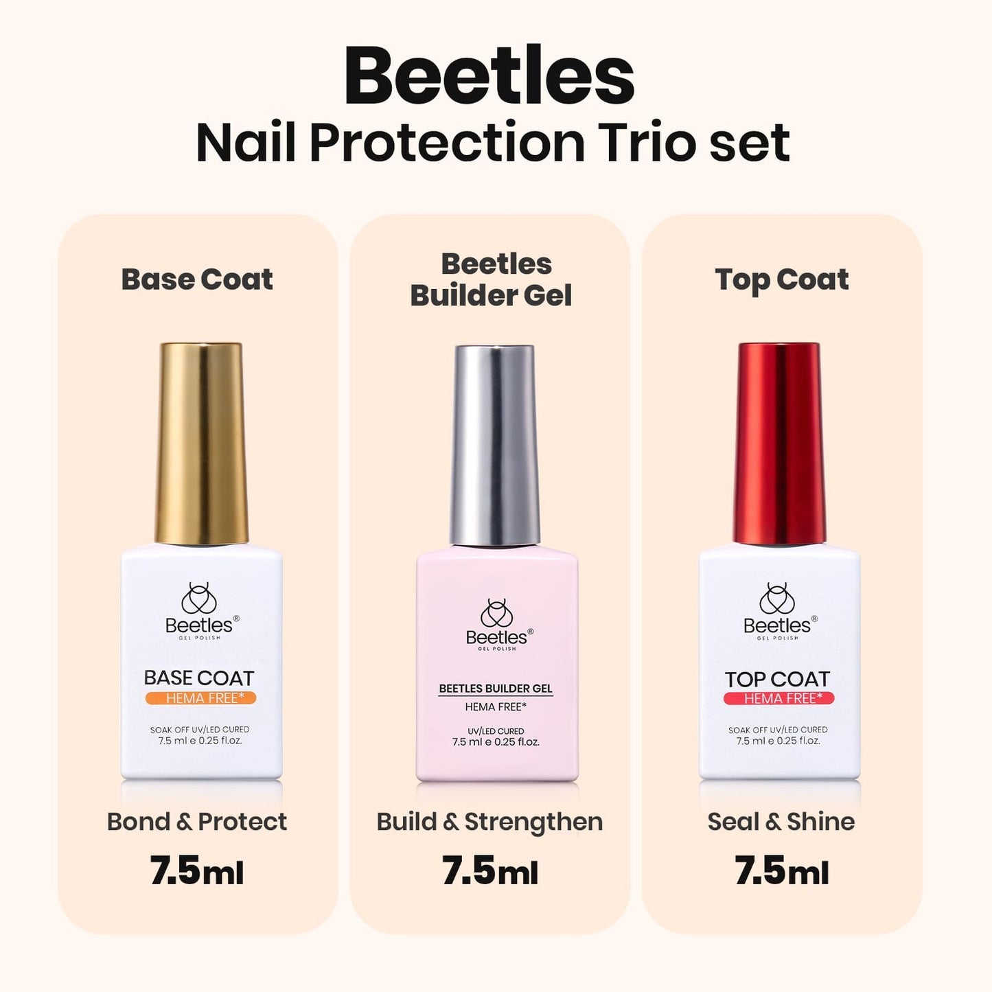 Beetles Builder Gel Nails Kit HEMA Free & Handheld Nail Lamp,8 in 1 Clear Natural Nude Building Gel with Base & Top Coat,for Nail Thickening Strengthening Building Apex for Beginner DIY Salon at Home