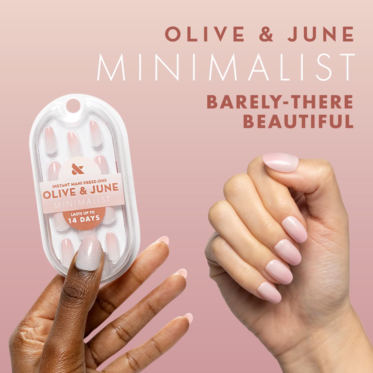 Olive & June Minimalist Instant Mani Press On Nails (Glue) | 42 Fake Nails, 21 Sizes | Non-Toxic, Long-Lasting Barely-There Look | Salon-Quality at Home | Extra Short, Squoval | HZ Syrup Gradient