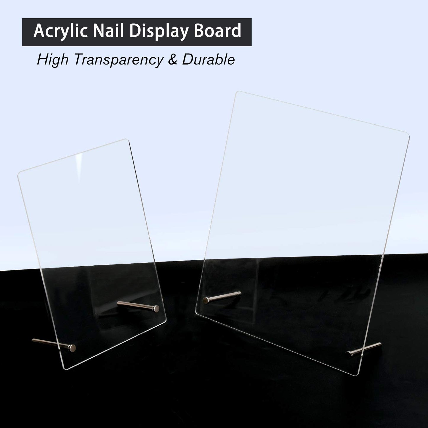 Noverlife 2PCS Transparent Nail Art Display Board, Acrylic False Nail Tips Sample Display, Display Polish Board for Nail Art Design, Professional Salon Nail Color Nail Practice Board - Large & Small