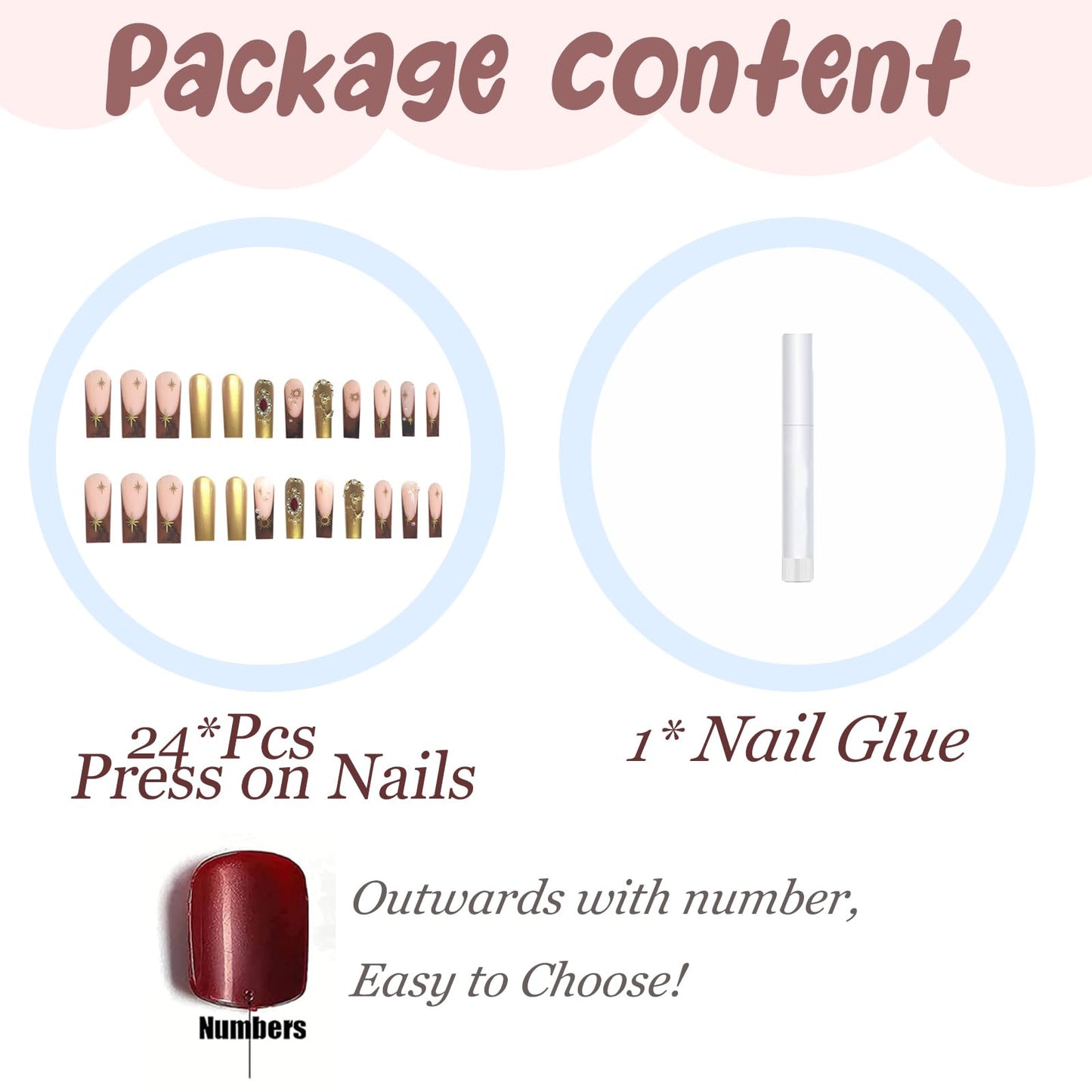 BABALAL Baroque Press On Nails, Extra Long Square Fake Nails with Gold & Red Gem, Tortoiseshell Ombre Acrylic Stick On Nails for Women 24Pcs