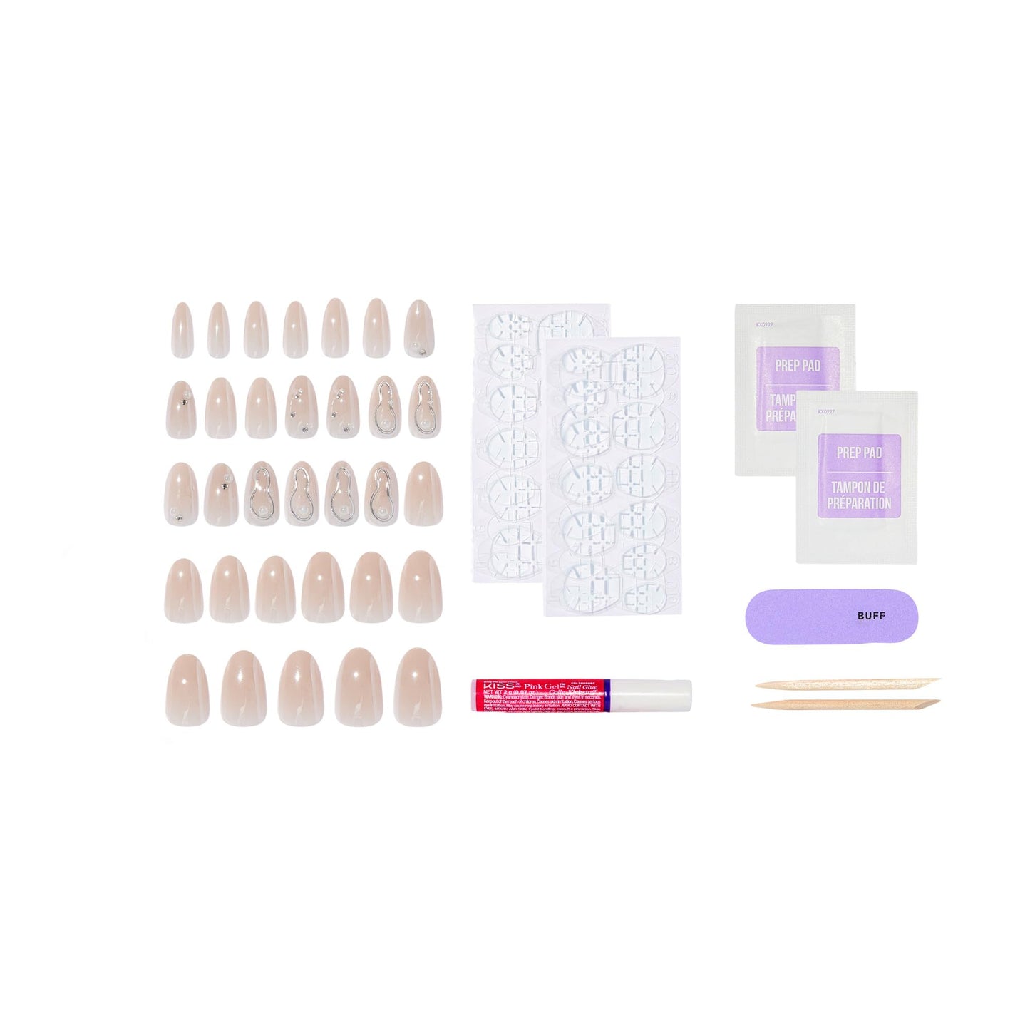 Kiss Icon, Press On Nails, Nail glue included, 'Terrific', White, Medium Size, Almond Shape, Includes 32 Nails, 2g Glue, 2 Manicure Stick, 1 Mini File, 2 Prep Pads, 48 Adhesive tabs