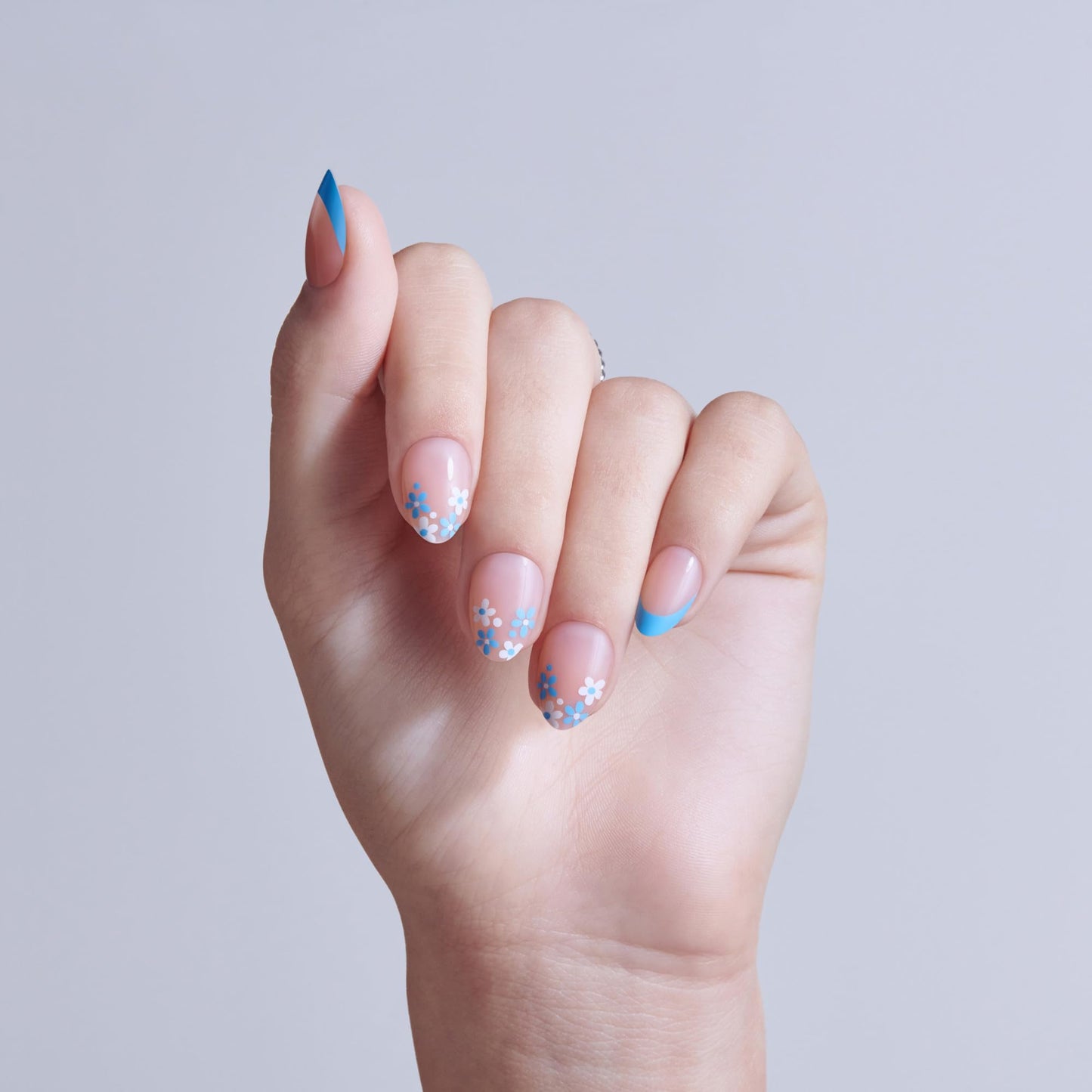 Kiss Core, Press On Nails, Nail glue included, 'Tune', Blue, Short Size, Almond Shape, Includes 32 Nails, 2g Glue, 1 Manicure Stick, 1 Mini File