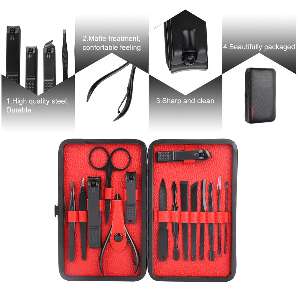 15 in 1 Nail Clippers Set, Portable Manicure Pedicure Kit with Luxurious Travel Case, Stainless Steel Fingernail and Toenail Clipper Cutters, Nail Care Kit for Men Women (Red)