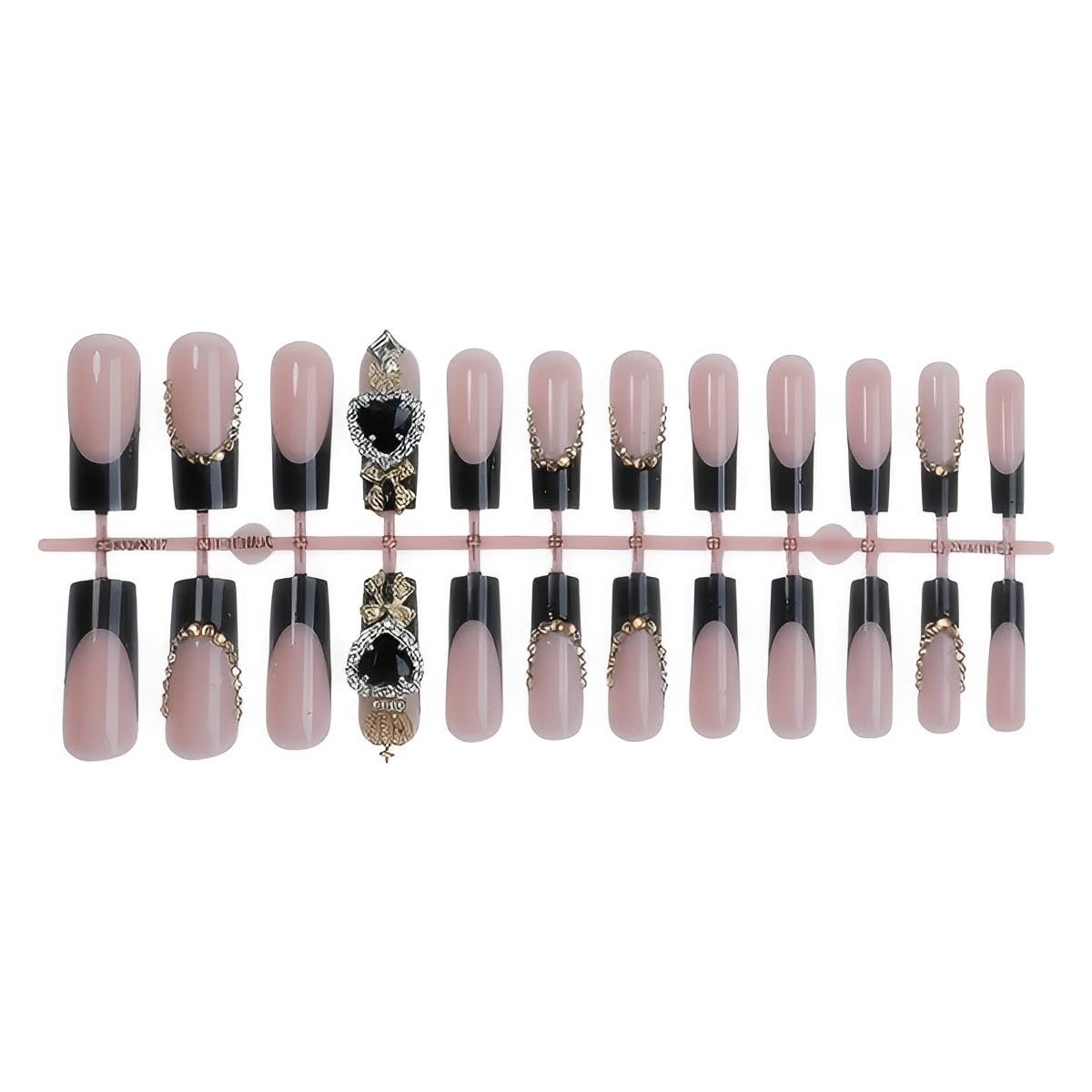 Rchovsam xl Black French Tip Press on Nails Square Long Flase Nails Press Ons Black Love Diamond Designs Fake Nails Gold Crown Acrylic Full Cover Gel False Nails Gift for Women 24pcs
