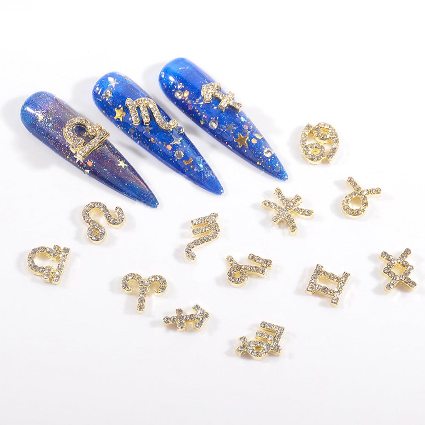 YECIRALA 48 Pcs Gold and Silver Zodiac Nail Charms 4 Set 3D Zodiac Sign Nail Rhinestones Charms for Women Nails Jewelry Zodiac Charms for Nails Design Jewelry Making Charms Nail Art Decorations Gems