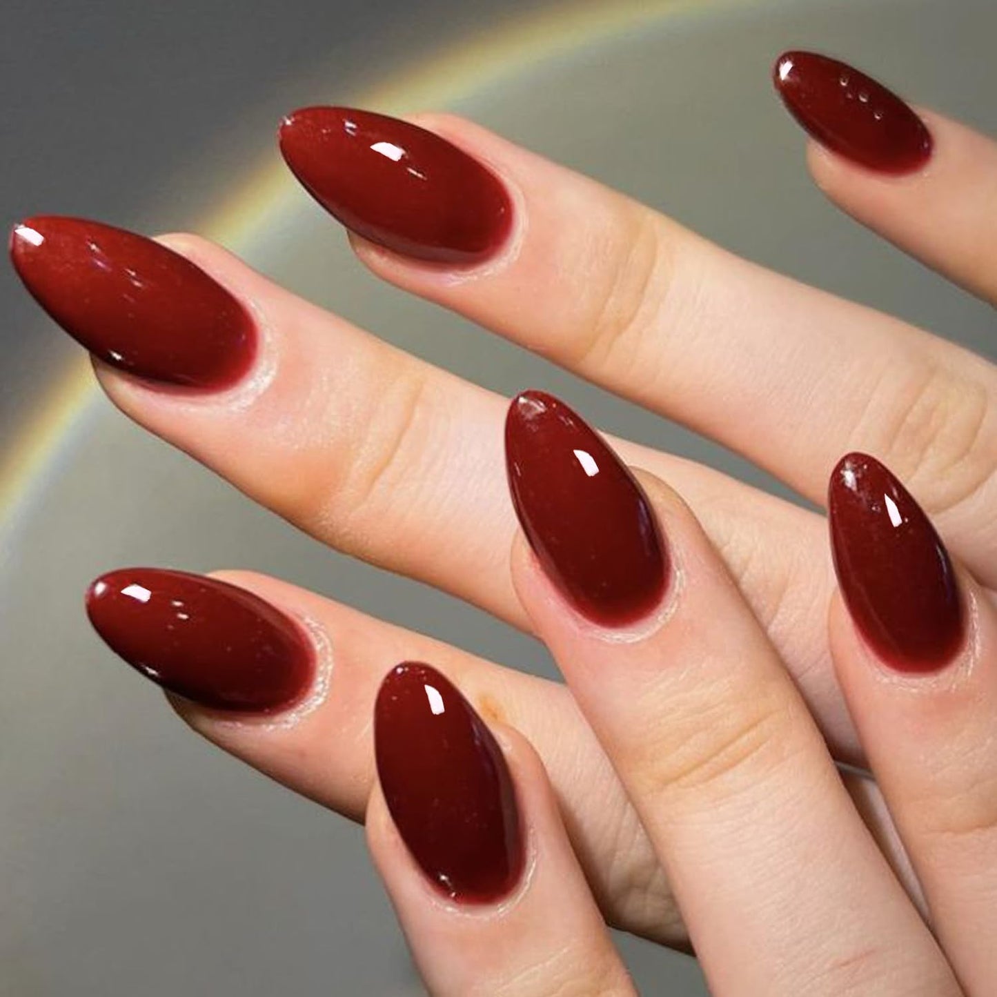 GLAMERMAID Cherry Red Press on Nails Medium Almond, Handmade Jelly Soft Gel Burgundy Emo Dark Red Glue on Nails, Pure Black Short Oval Stick on Nails Gel, Acrylic False Fake Nails Kit for Women