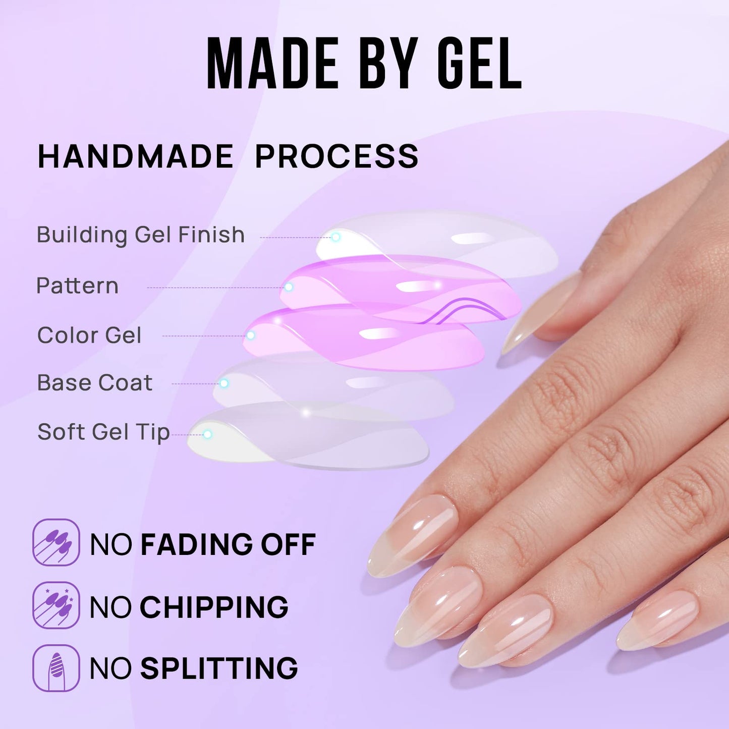 BTArtbox Press On Nails Medium Almond - Press on Nails Chrome Nails, Light Weight & Fit Perfectly Fake Nail with Nail Glue, Nude Glue On Nails in 16 Sizes, Glazed Donut