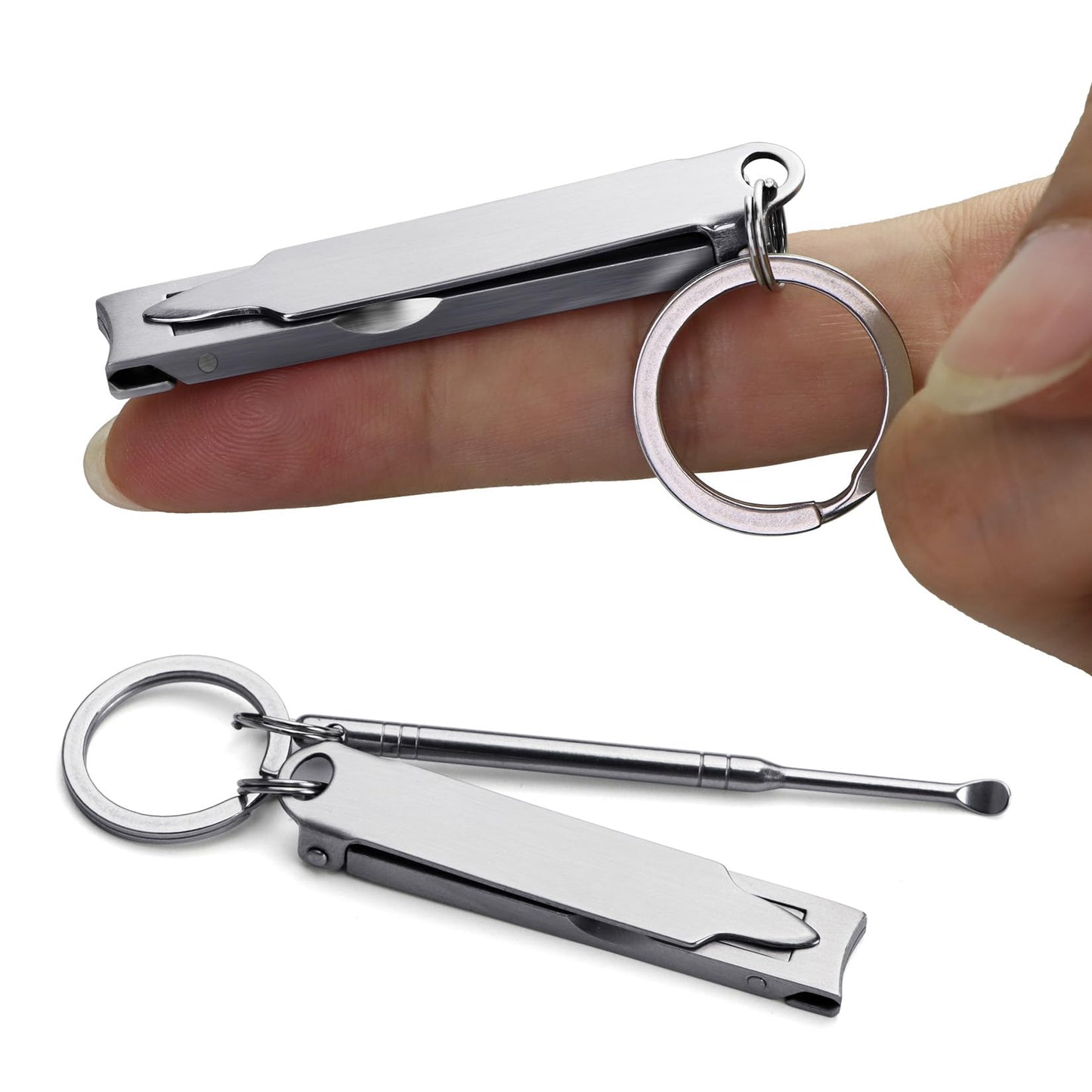 SG NEKOO Portable Ultra Thin Nail Clippers for Fingernail and Toenails, Stainless Steel Foldable Keychain Nail Cutter with Ear Pick and Case, Slim Travel Design for Men Women Adult