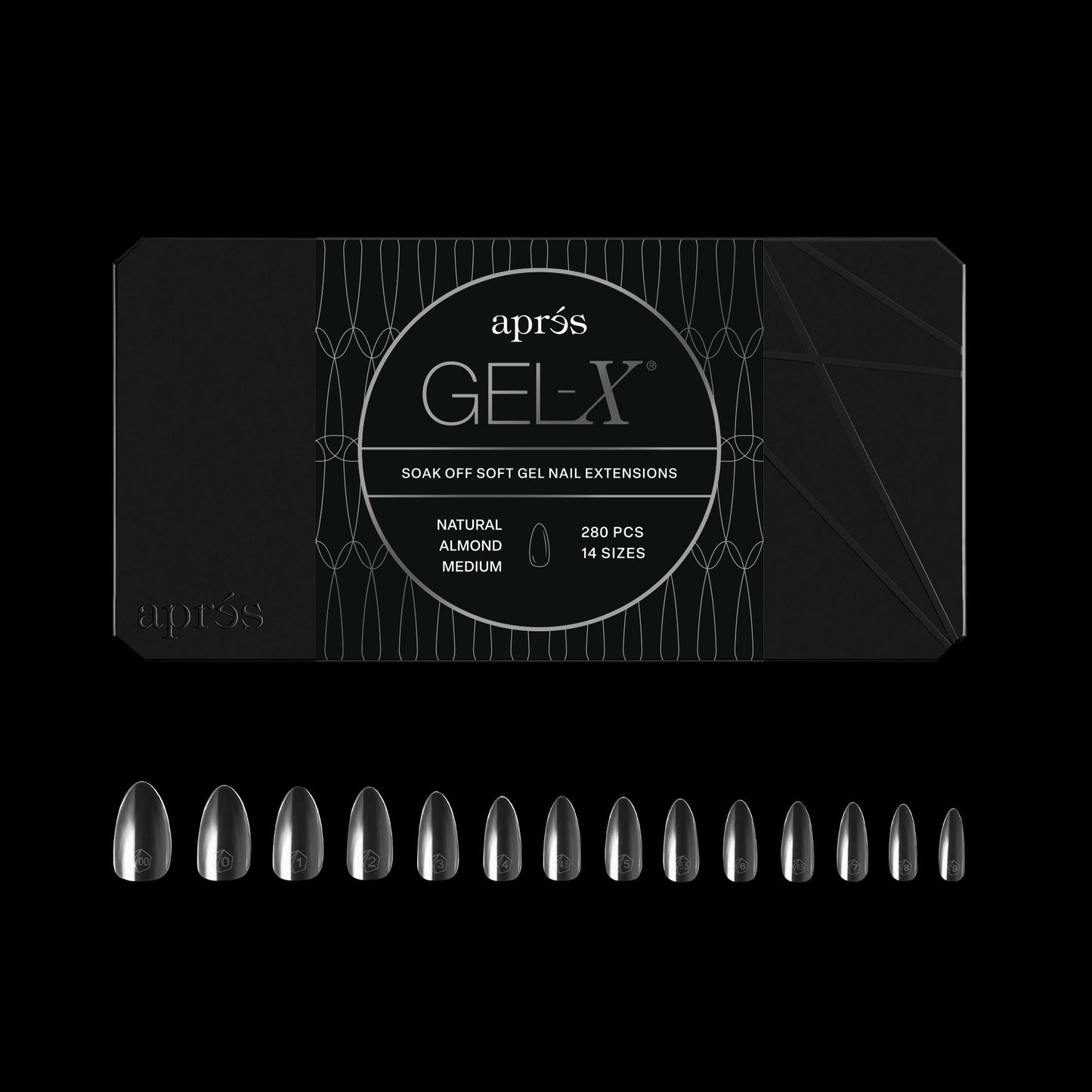 Apres Gel-X® Almond Box of Nail Tips | 280 Gel-X Tips, Soft Tips, 14 Sizes 00-9 | Half-sizes Included (Natural Almond Medium, 280 Count)