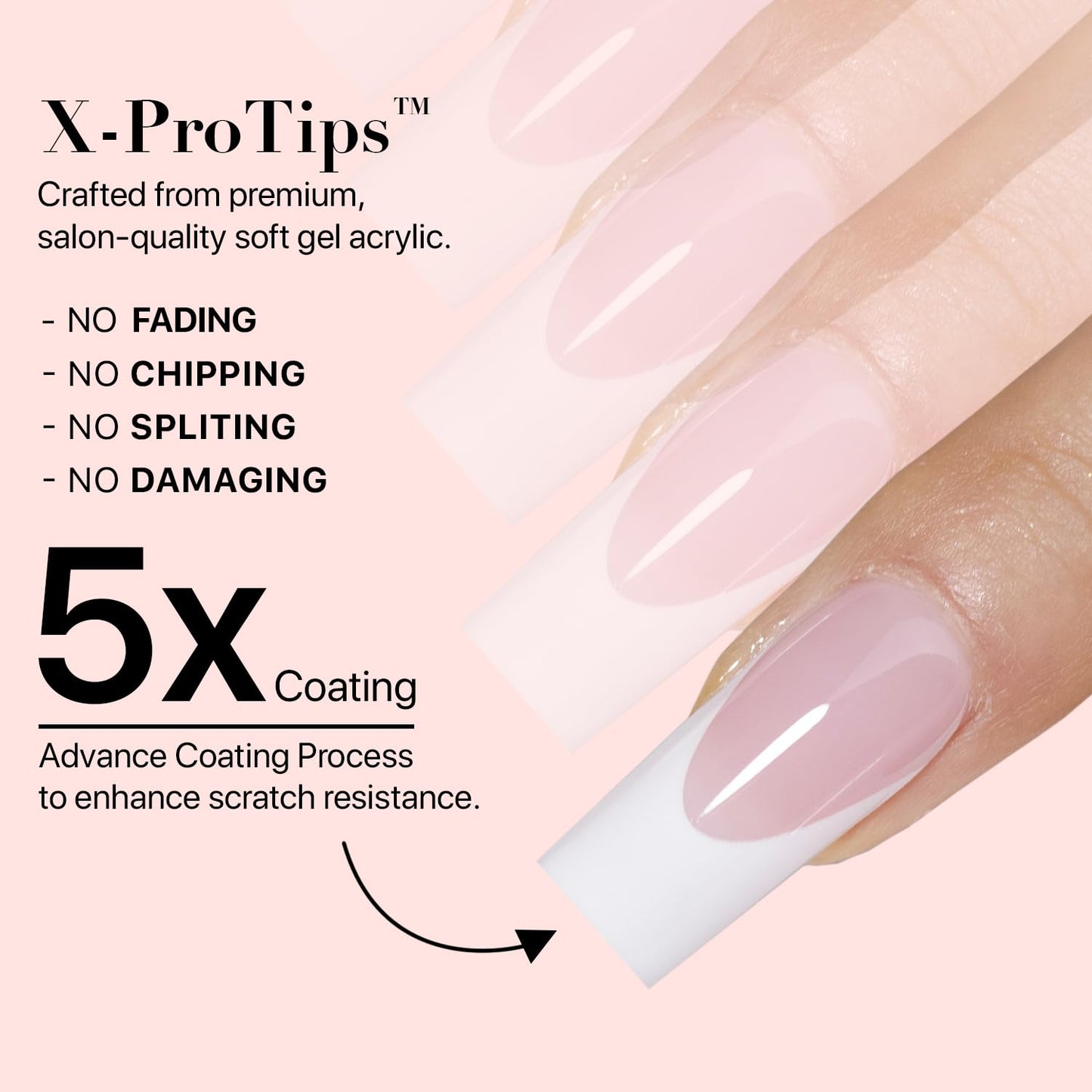 SXC Cosmetics French Tip Press On Nails Pink Short Coffin 160 Pieces in 16 Sizes Ultra Fit with Pre-applied Tip Primer and Base Coat, No Need to File Fake Nails for Nail Art DIY X-Pro Tips