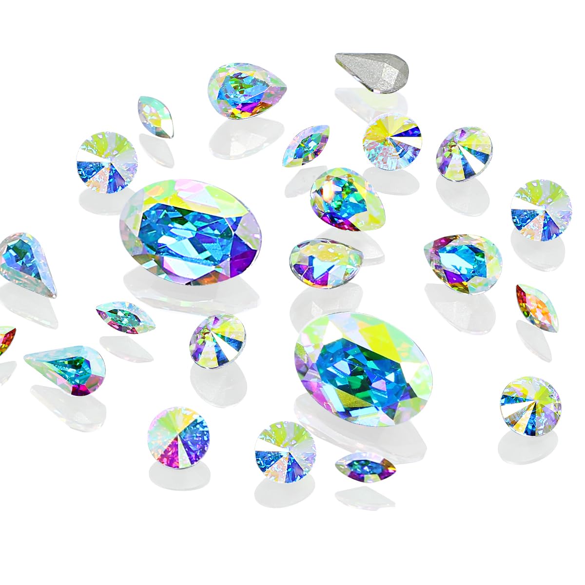 DONGZHOU 100pcs Mix Shape Crystal AB Nail Art Rhinestone Gems Point Back Fancy Stone Sew On Rhinestone Loose Crystal Sewing for Clothing Wedding Dress Nail Art Shoes Bags DIY Crafts