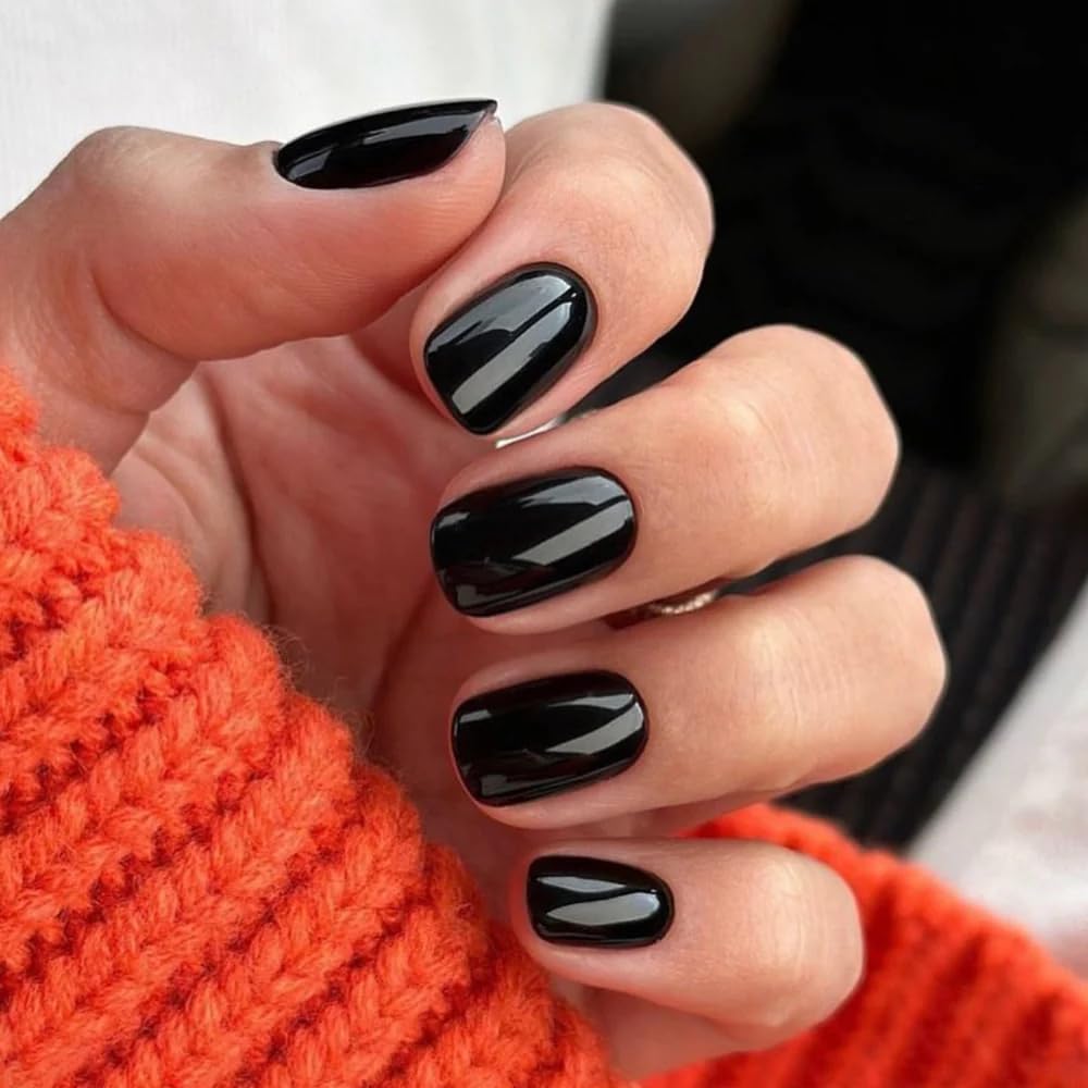 CurvLife Press On Nails Extra Short – 30Pcs Soft Gel Fake Nails, Reusable Glue On Nail Kit with Adhesive Tabs, Natural Fit & Salon-Quality for Women & Girls (Elegant Black)