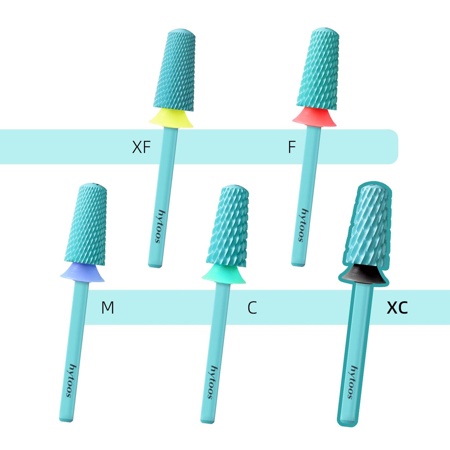 HYTOOS Safety Tapered Nail Drill Bit, Green Coated Tungsten Carbide Rounded Barrel Nail Bits for Thick Gel & Acrylic Removal, Manicure Tools Pro Electric File Drill Accessories, XC