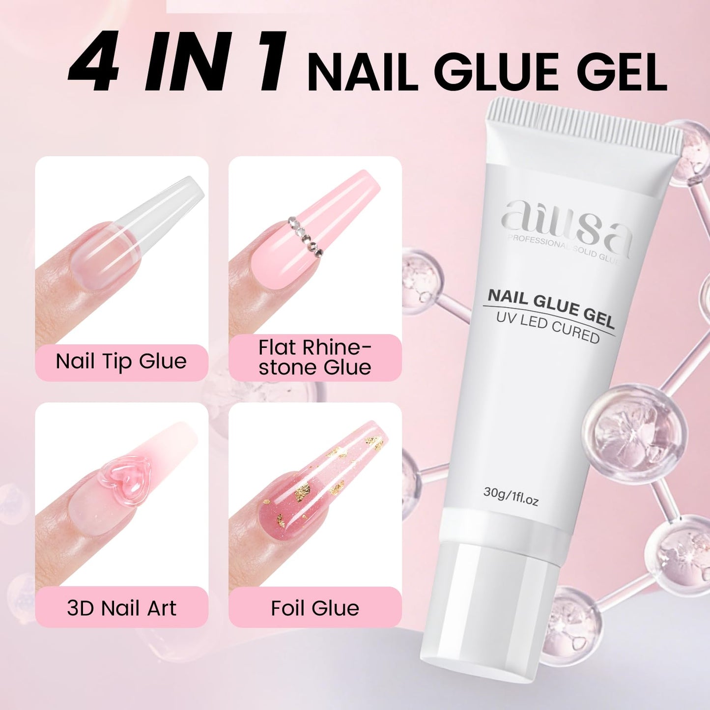 AILLSA Gel Nail Tips Kit Medium Coffin Nail Tips 224pcs, Upgrade Nail Glue Gel 30g for False Nail Tips, Gel Nail Kit with U V Lamp for Women Starters