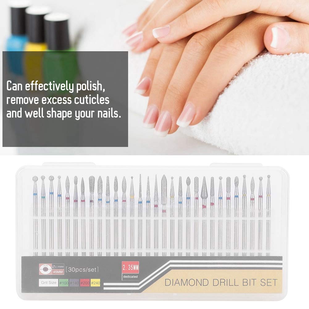 Russian Manicure Drill Bits, 30Pcs/Set Grinding Head Burr Set, Drill Bits Manicure Pedicure Tools Polishing Buffing for Polishing Buffing Bits[A]