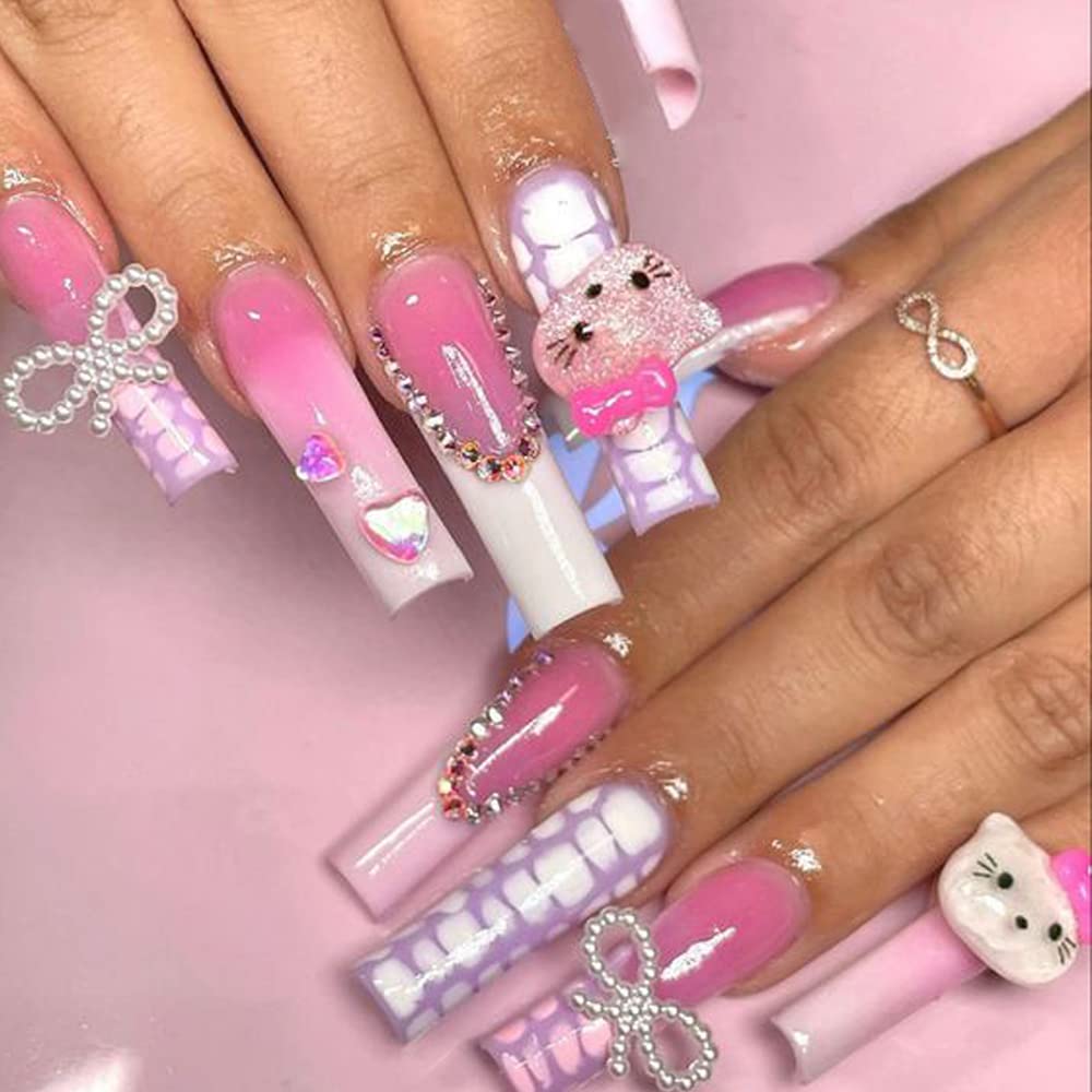 Kawaii Cartoon Cat Nail Charms 40Pcs Cute 3D Nail Art Charms Designs Cat Nail Jewelry Rhinestones Gems and Charms for Women DIY Manicure Decoration Accessories