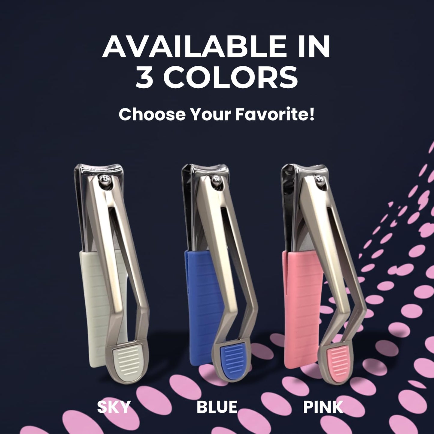 HANDCLASP Nail Clippers, Stylish, Comfortable for Seniors, Fingernails, Premium Stainless Steel, Curved Edge, Wide Jaw, Ergonomic, Thumb Rest, Comfort Cuts, Women, Men, Teens, Special Needs, (Pink)