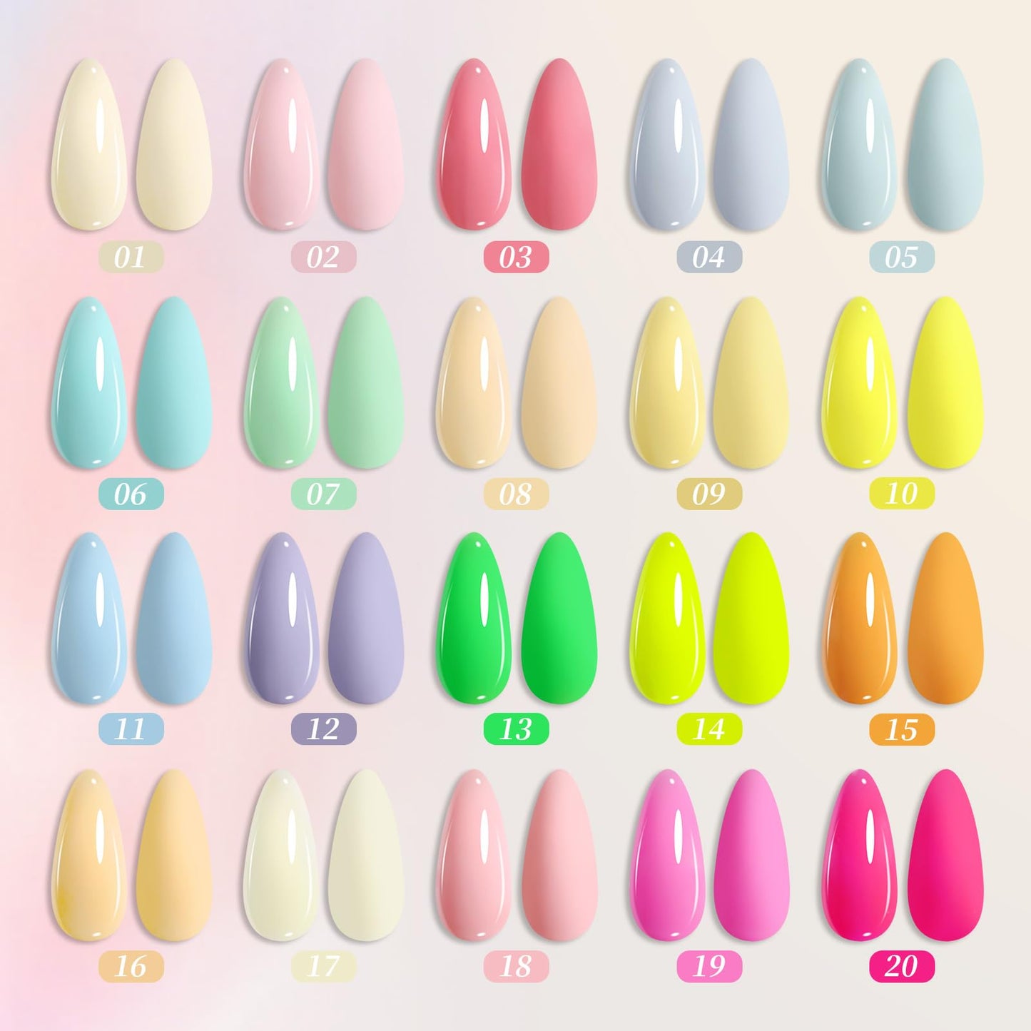 BORN PRETTY Neon Gel Nail Polish 23Pcs,Spring Summer Hot Pink Fluorescent Green Yellow Pastel Macaron Candy Sweet Colors Gel Polish Kit with Base&Glossy Matte Top Coat