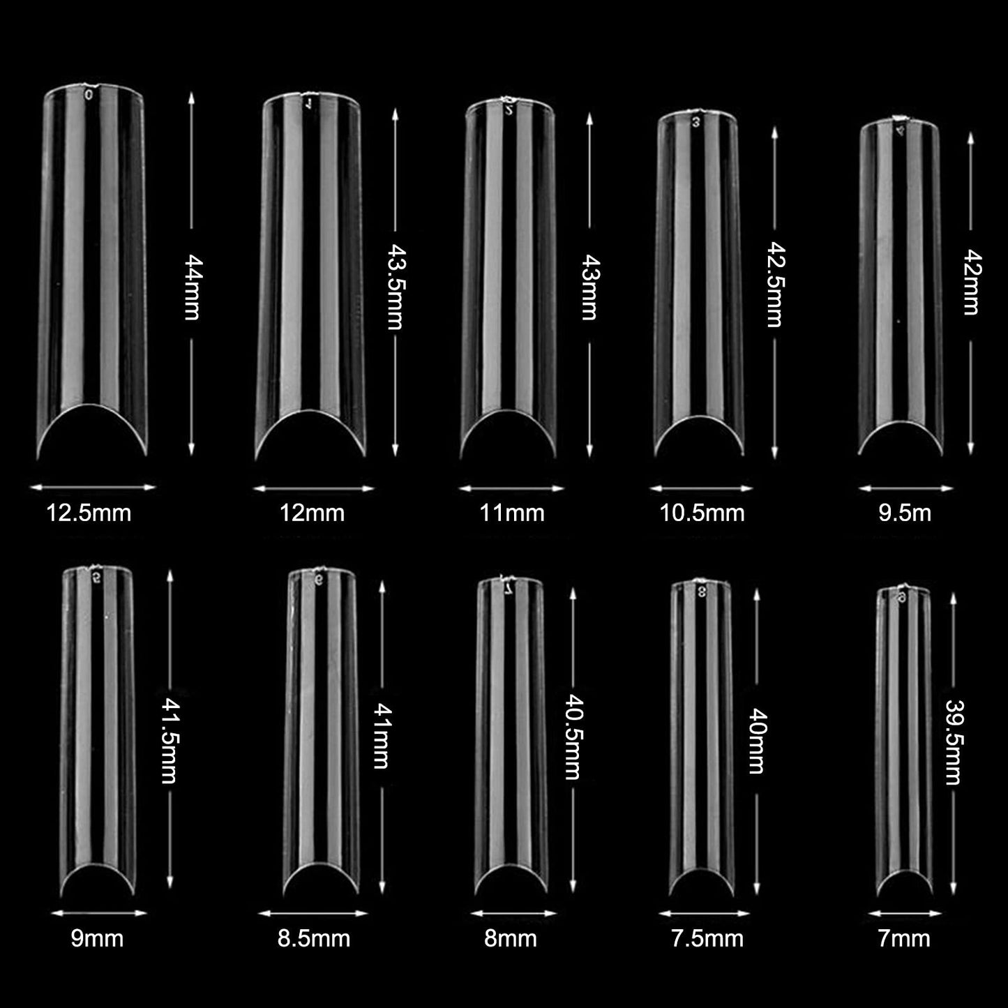 LoveOurHome 200pc XL C Curve Nail Tips Extra Long Tapered Square Fake Nails Half Cover Clear Artificial Nail Art Tips 10 Size False Nails Tech Supplies for Gel Acrylic Nail Extension