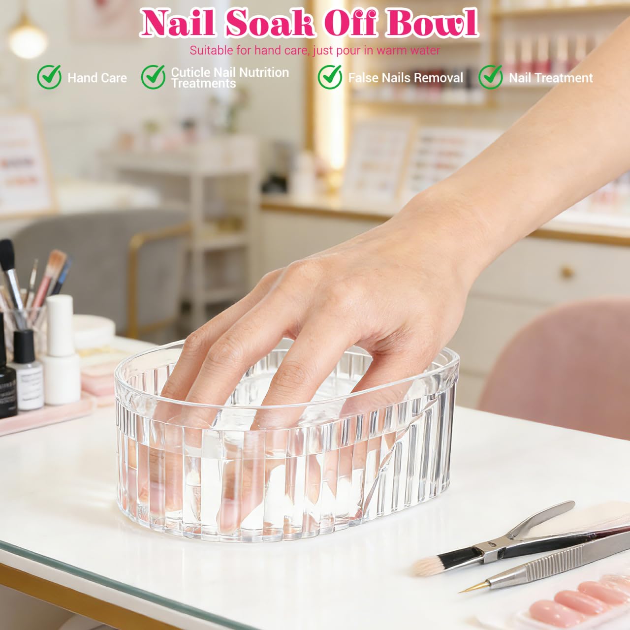 FOMIYES Nail Soaking Bowl: Acrylic Manicure Tray for Softening Cuticles & Removing, Stylish Design for Home Salon Use for Home Nail Salon Supplies Polishing Remover Treatment