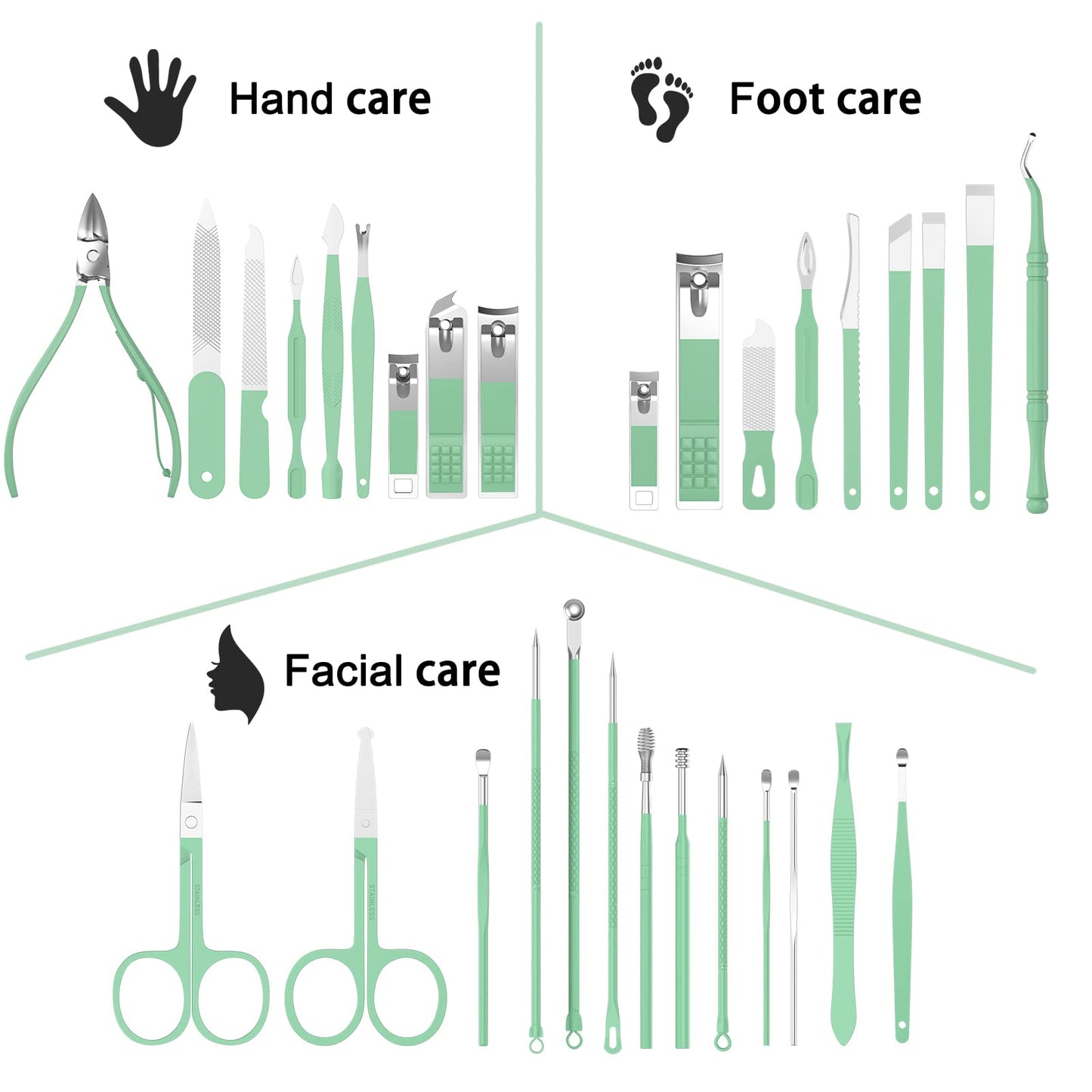 Tseoa Manicure Set Personal Care, Nail Clipper Kit, Professional Nail Clipper Pedicure Set, Nail Tools with Luxurious Travel Case, Gifts for Men Women Family Friend, 31 Pieces (Green)