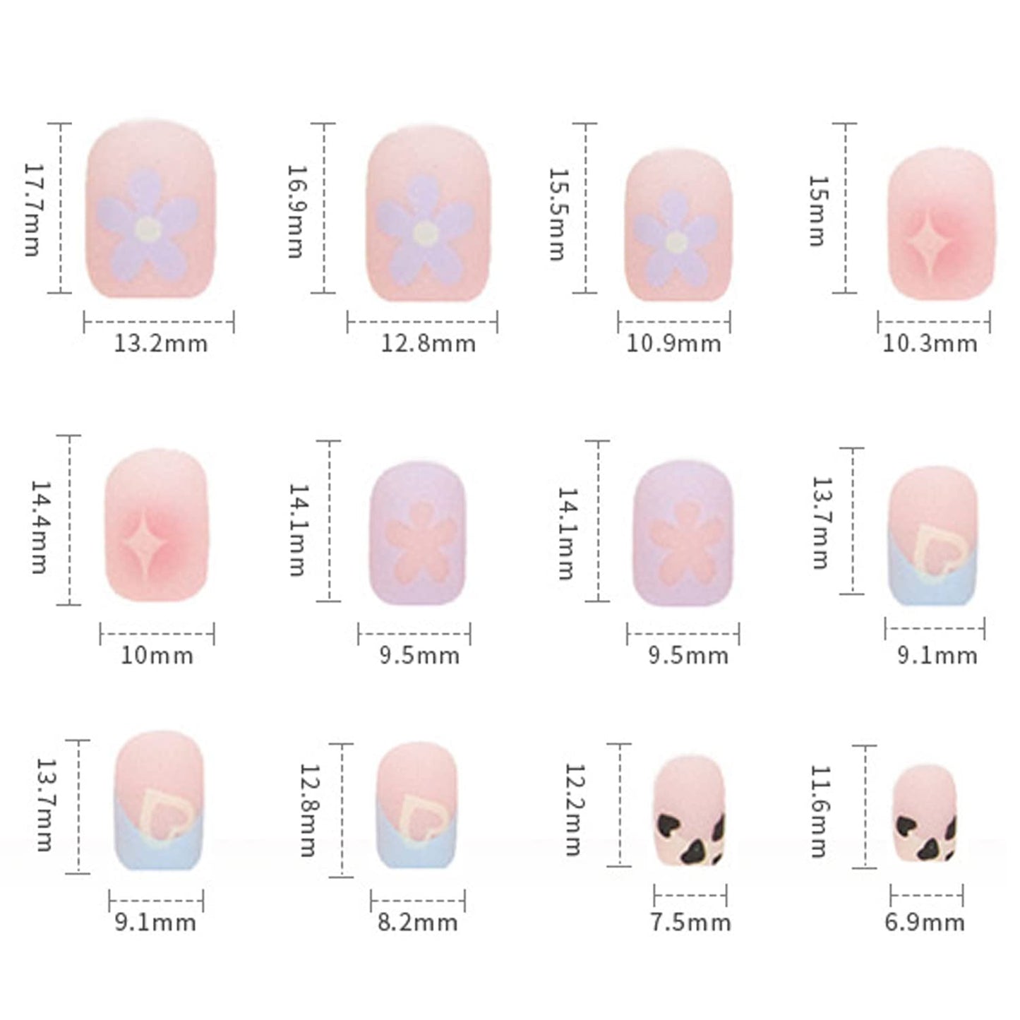 Press on Nails Short Coffin Shape Full Cover Reusable False Nails Kits Glue on Nails with Flower Designs Artificial Glossy Fingernails Acrylic Fake Nails for Women Stick on Nails Square