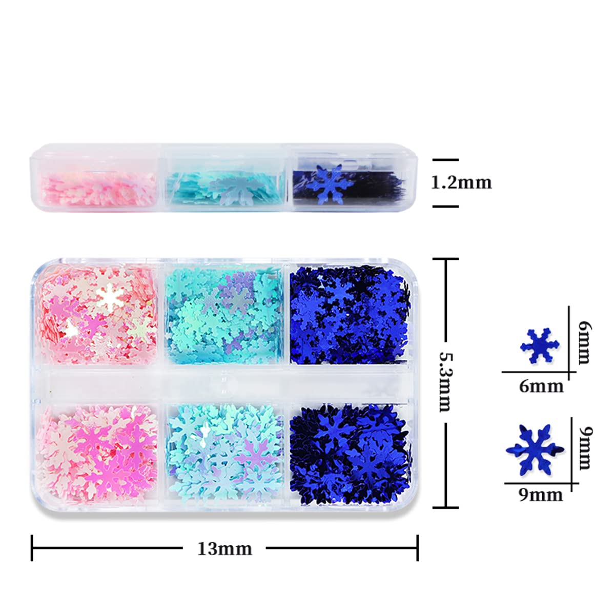 Snowflake Nail Glitters - 3D Snowflakes Nail Sequins - Snow Flakes Nail Stickers Winter Xmas Nail Art Supplies Blue Snowflakes Glitter Flakes Decals for Christmas Party Manicure Art Decoration 6 Grids