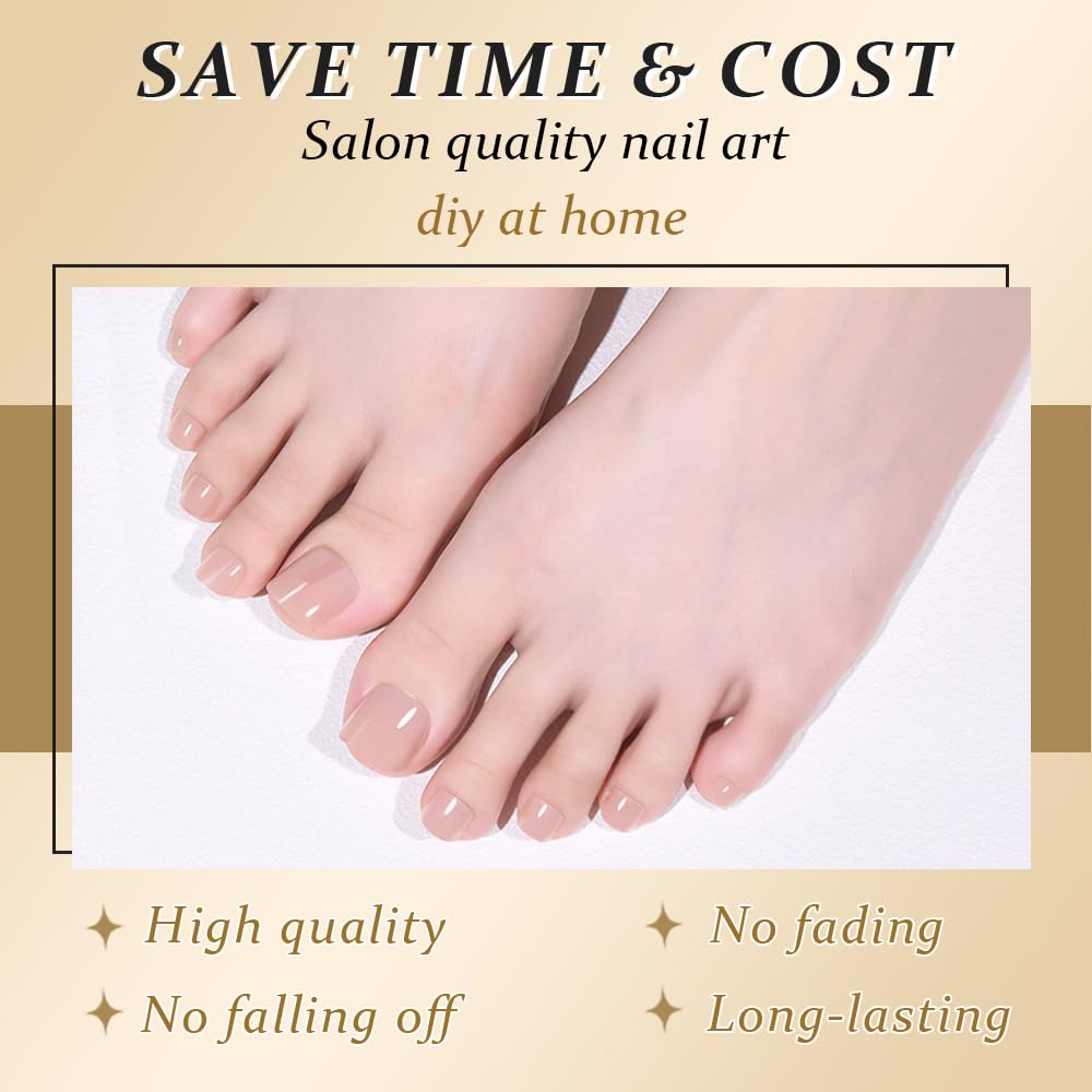 evpct Nude Press on Toenails Short Square No Glue, Spring Summer Nude Fake Stick Press on Toe Nails for Women, Soft Stick on Toenail Set with Kit, Perfectly Fit Full Cover Reusable Fake Toenails 32Pcs