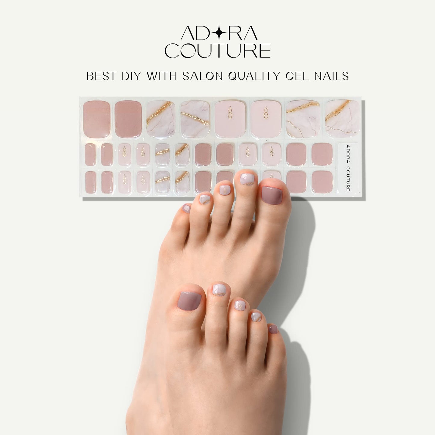 Adora Couture Semi Cured Gel Nail Strips - 32 pcs Gel Pedicure Stickers, Easy to Apply & Remove Toenail Stickers, Salon Quality at Home & Long Lasting - UV Nail Lamp Required - Brown Jewelry P