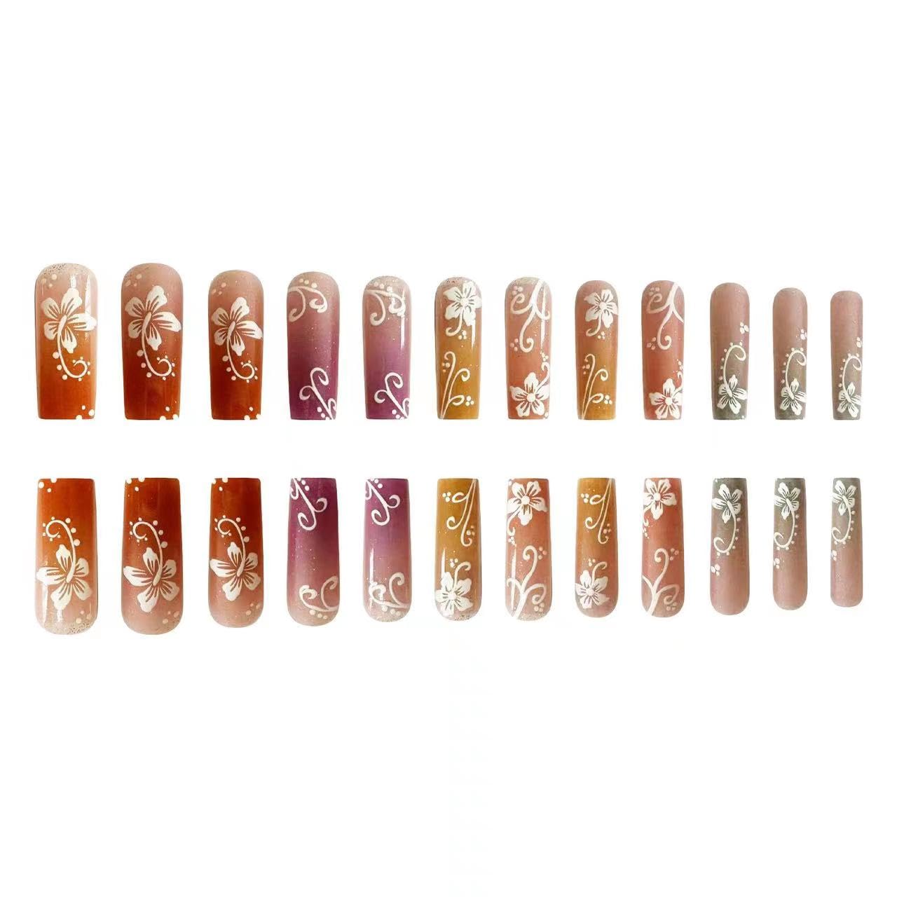 Magrace Long Square Press on Nails Fake Nails French Tips False Nails with Designs Rhinestone 24 pcs Stick on Nails for Women