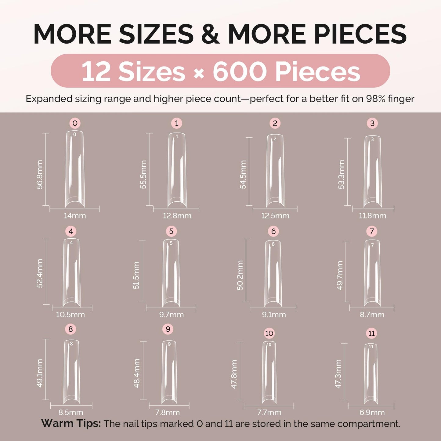 MelodySusie Extra Long Square X Nail Tips 3XL- 600Pcs Clear Acrylic, Half Matte Full Cover Press on Nails for DIY Extension & Salon Use, 12 Sizes Pre-Shaped for Long-Lasting Manicure