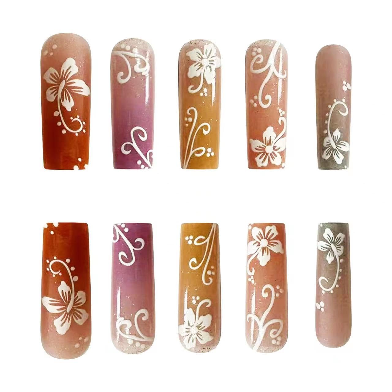 Magrace Long Square Press on Nails Fake Nails French Tips False Nails with Designs Rhinestone 24 pcs Stick on Nails for Women