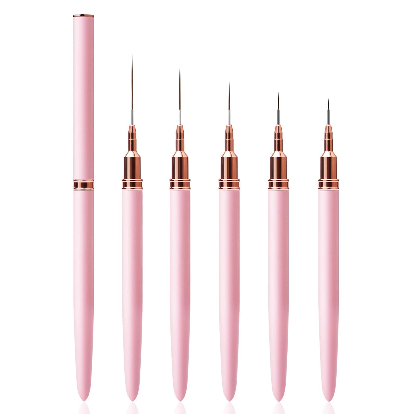 Nail Art Liner Brushes - Eptbsdu 5PC Nail Art Brush for Long Lines, Liner Brush UV Gel Polish Painting Nail Design Brush Metal Handle Nail Drawing Pens, Sizes 7/9/11/15/25mm