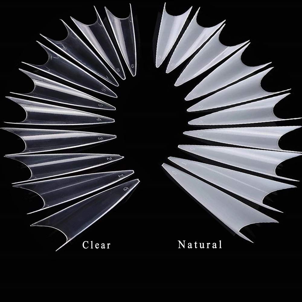 Long Stiletto Natural Nail Tips - Acrylic Half Cover Pointed Fake Nails, Long Claw False Artificial Tips 600pcs 10 Sizes With Box