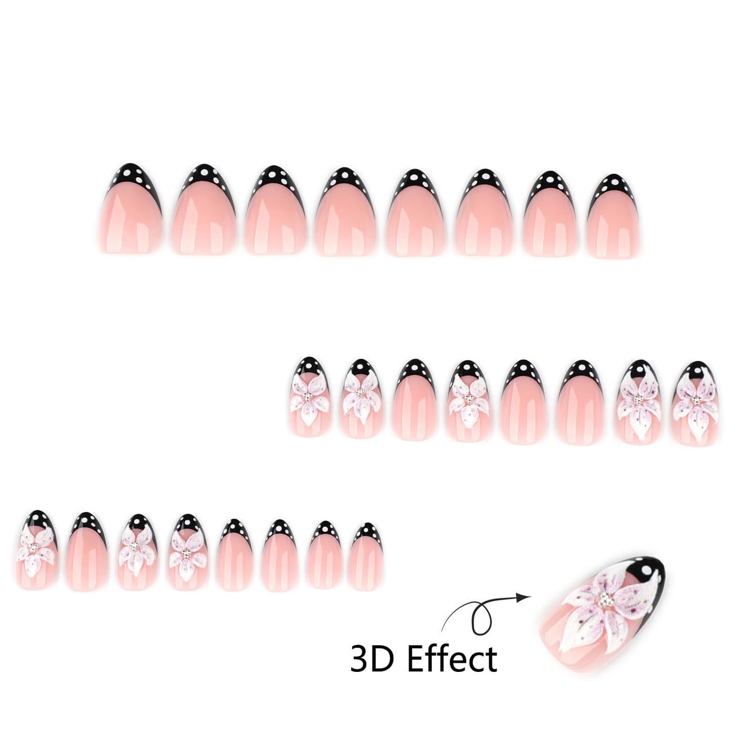 Mivota Luxury Soft Gel Press On Nails Short Almond French Tip Nude Pink with 3D Flower & Polka Dot Design, Reusable Glue On Fake Nails for Women, Salon Quality Manicure Set
