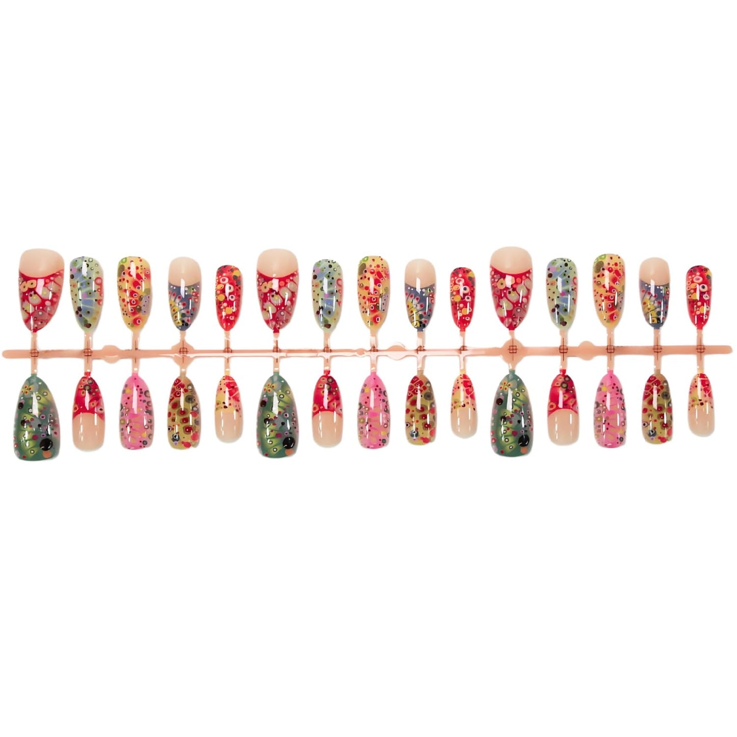 BSBTBZ Colorful Polka Dots Press On Nails Medium Almond Shape 30pcs Acrylic ABS False Nails French Tip Glossy Full Cover Artificial Nails for Women