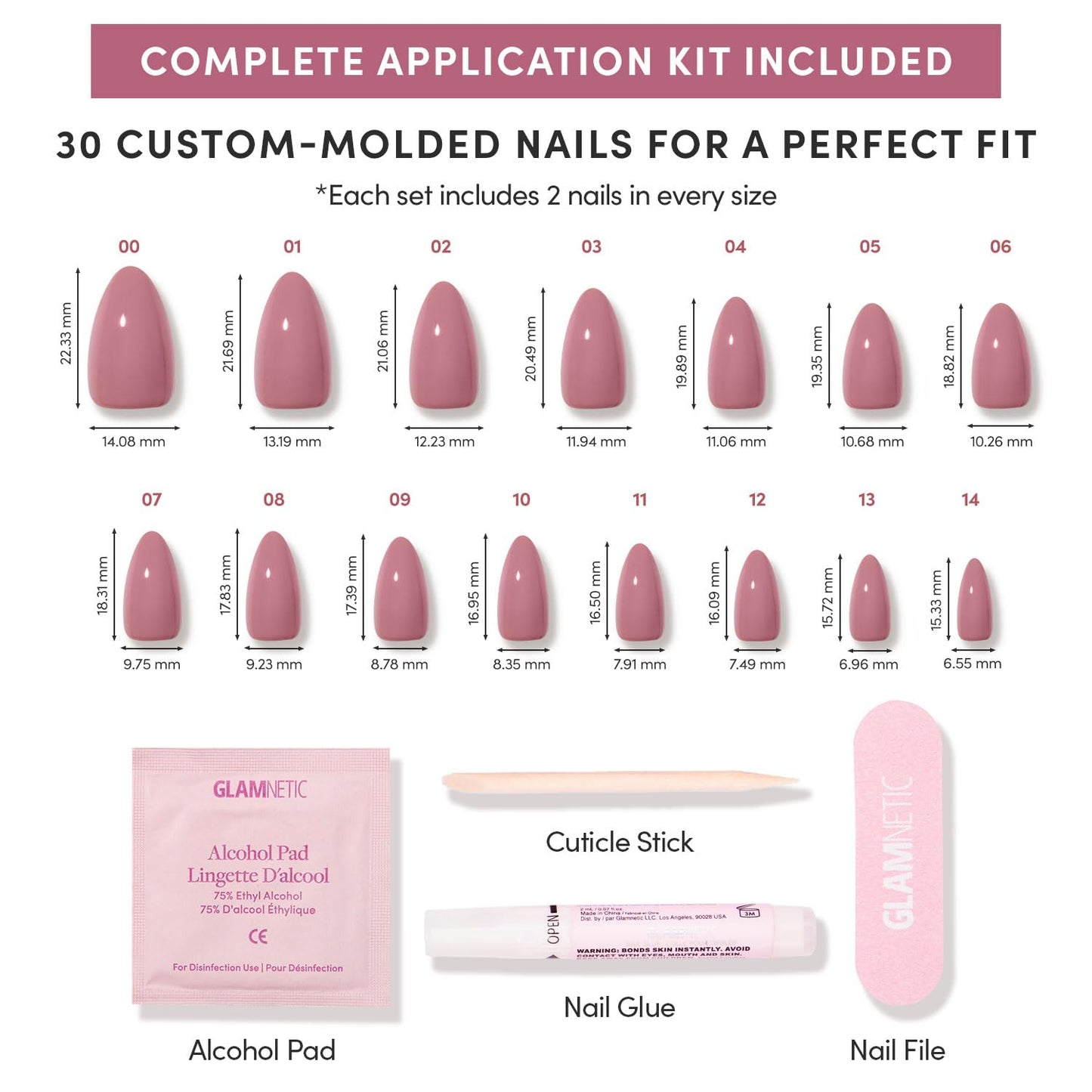 Glamnetic Press On Nails - Short Almond Fake Nails, Muted Mauve Purple Nails, Mauve Obsession | 15 Sizes - 30 Nail Kit with Glue | Gift for Mom