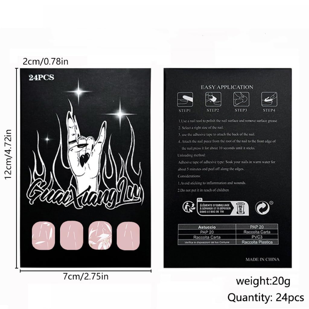White French Tip Press on Nails Square - Short Fake Nails with Leaf Design - Fall Full Cover Stick on False Nails -for Women 24 Pcs