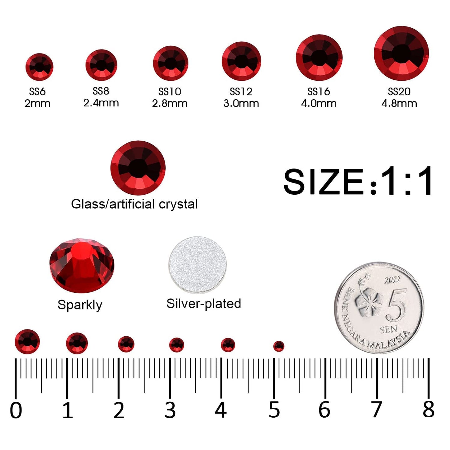 Meibite Siam Glass Flatback Rhinestones for Nails, Crafts & Clothes – 4240PCS 6 Sizes (SS6–SS20) Crystal Gems Kit with Tweezers & Picker, Non Hotfix DIY Rhinestones for Tumblers, Shoes, Nail Art