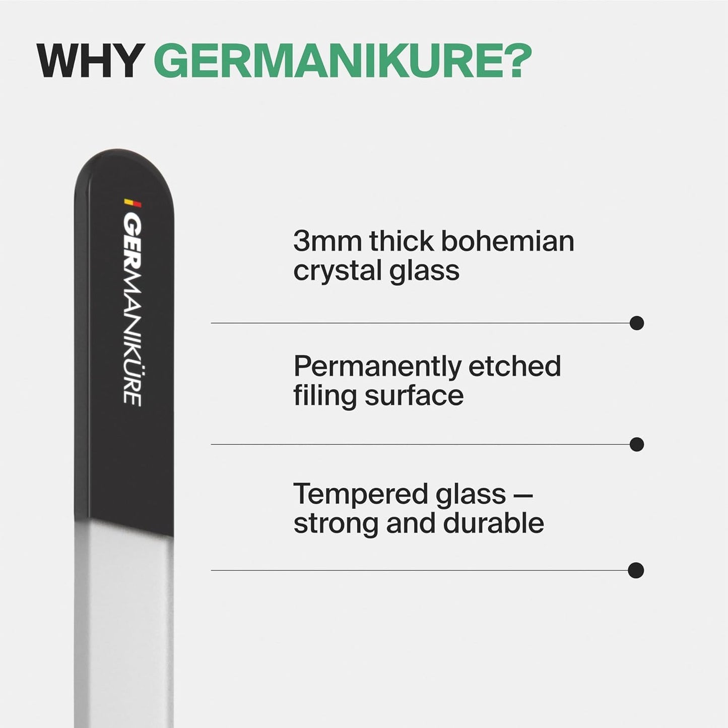 GERMANIKURE Glass Nail File in Suede Sleeve - I'm Too Pretty to Work - Professional Crystal Nail File for Natural Nails - Ideal Manicure & Pedicure Tool for Smooth, Easy Shaping - Nail Care Gift