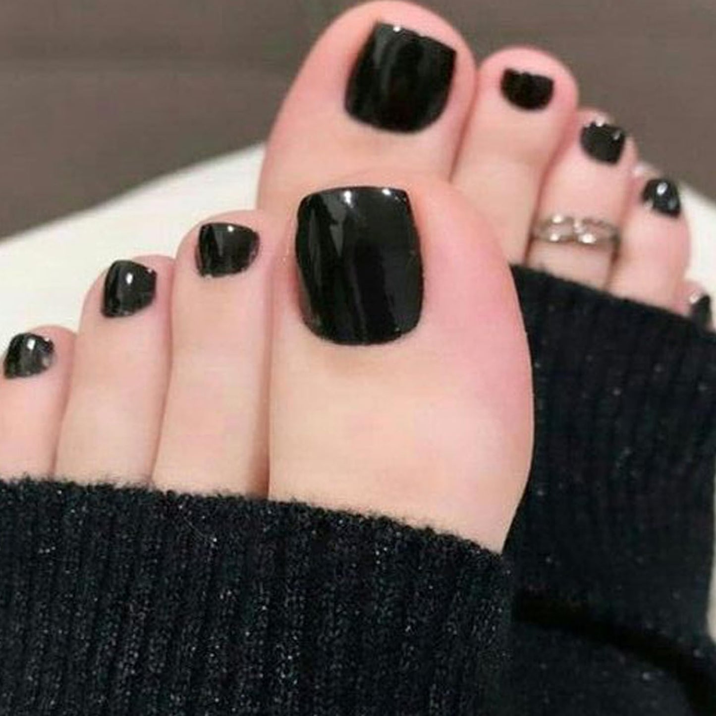 GLAMERMAID Press on Nails and Press on Toenails Sets,48 Pcs Black Almond Glue on Nails and Toenail Press ons,Summer Hand and Toenails Sets for Women Girls Gift