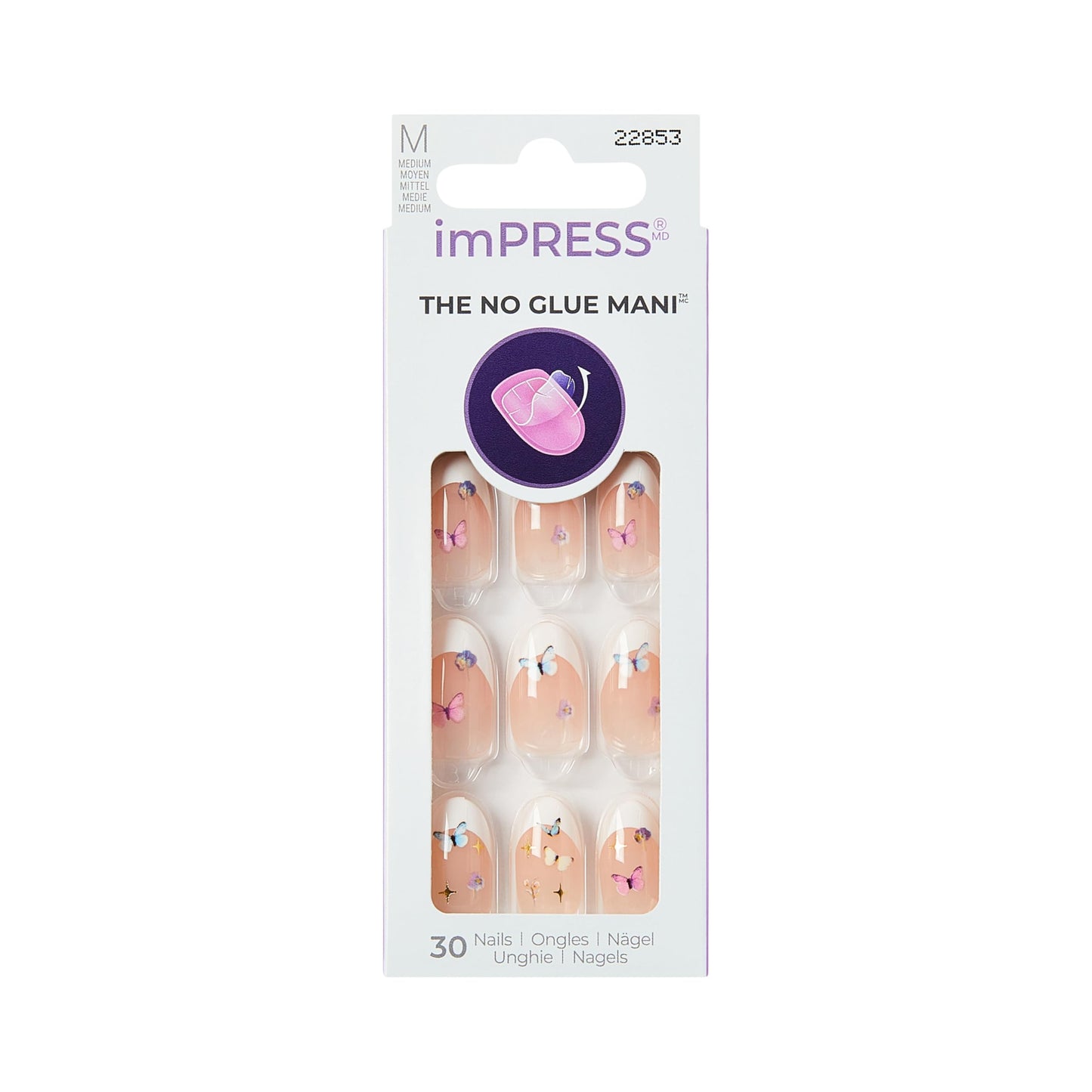 Kiss Impress No Glue Mani Press On Nails, Desgin, 'Easter Elegance', White, Medium Size, Oval Shape, Includes 30 Nails, 1 Mini File, 1 Prep Pad, 1 Manicure Stick, Instruction Sheet
