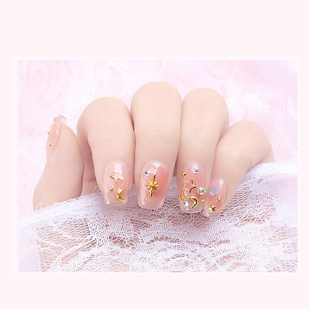 WOKOTO 6 Boxes 3D Hollow Gold Nail Decoration Shell Metal Nail Studs Nail Jewels Kit With 1Pc Tweezers And Picker Pencil