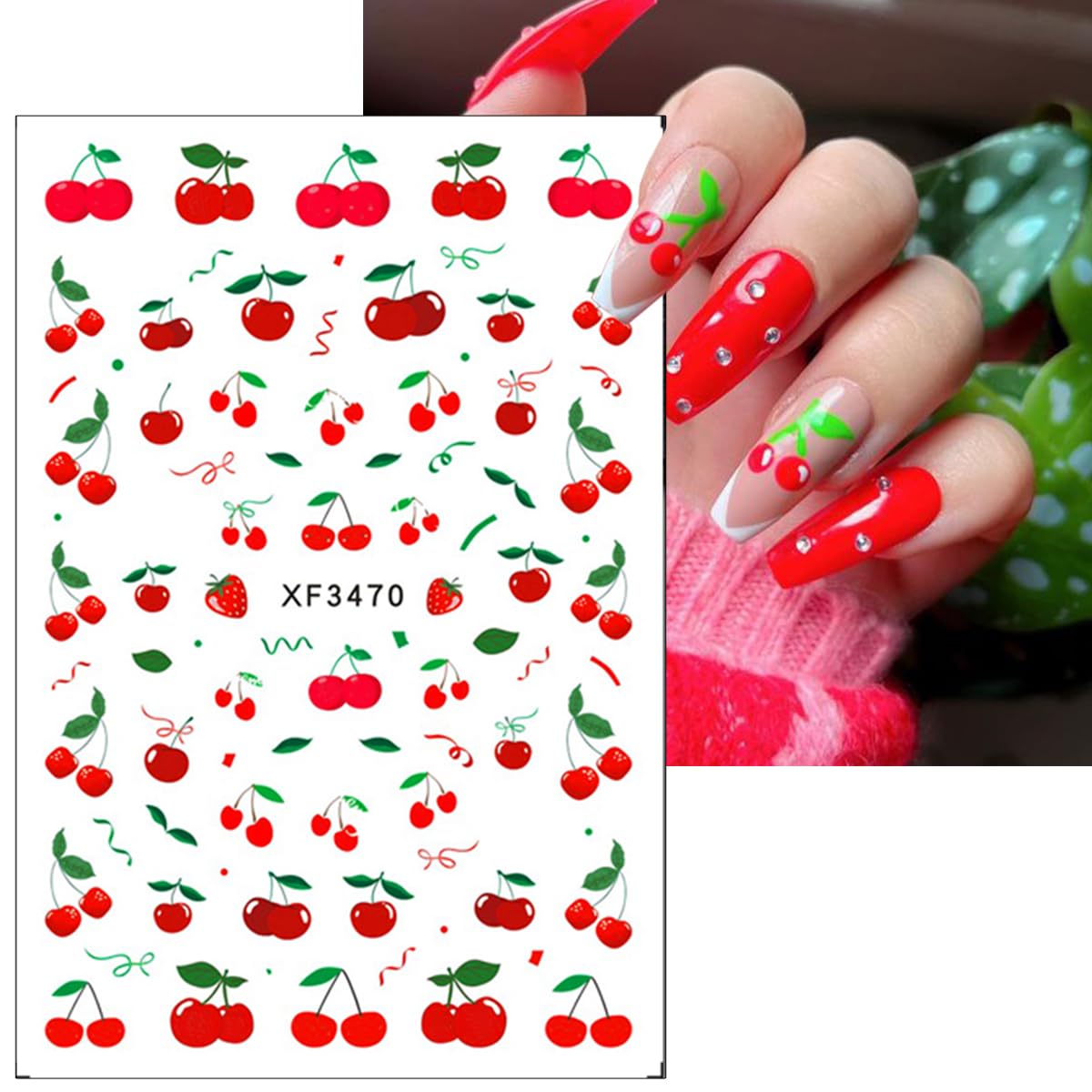 6Sheets Cherry Nail Art Stickers Decals Summer Fruit Nail Stickers 3D Self-Adhesive Strawberry Bow Nail Art Design Supplies Cute Fruits Rabbits Nail Decals for Women and Girls Acrylic Nails Decoration