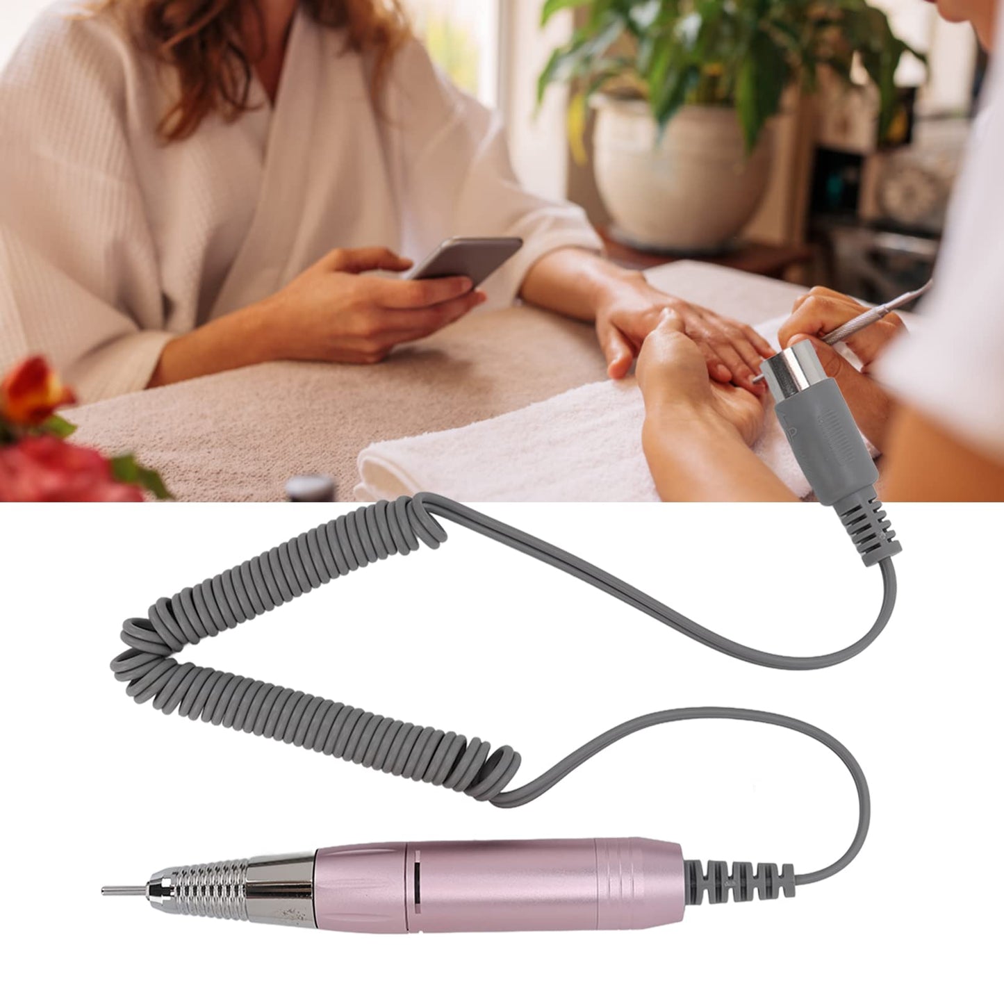 Moofey Nail Drill Pen Machine, Adjustable 3000 RPM Metal Electric Nail File, 12V 5 Pin Polishing Manicure Pedicure Accessories for Salon, Women