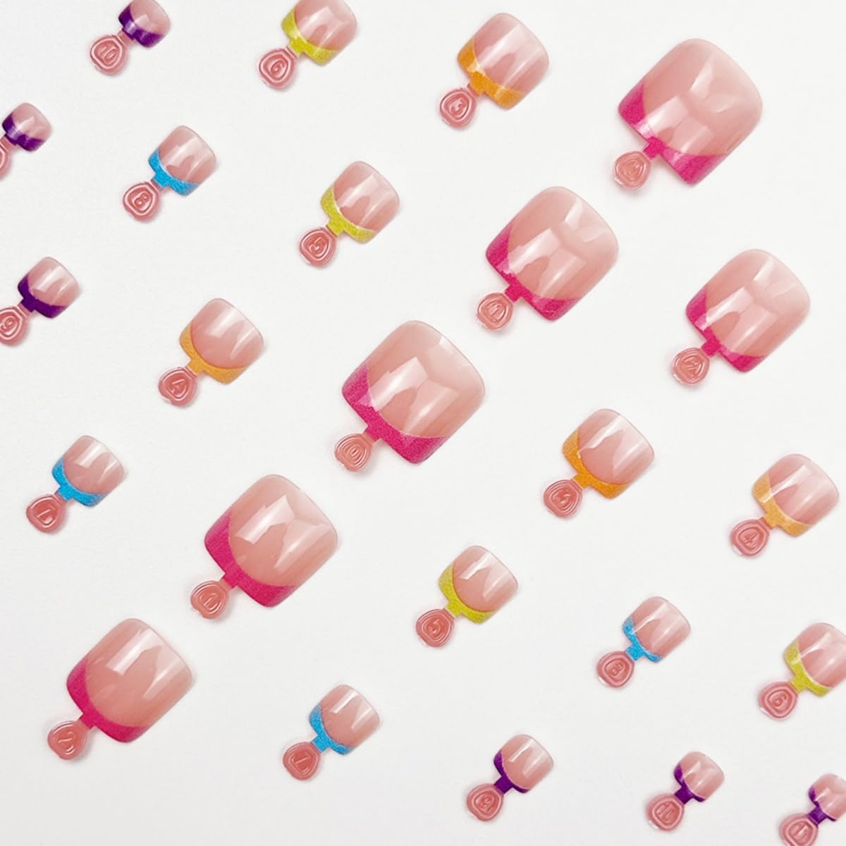 French Tip Press on Toenails Square Fake Toenails with Designs Colorful Glossy Glue on Toenails Full Cover Acrylic Stick on Nails for Women Girls Manicure 24Pcs