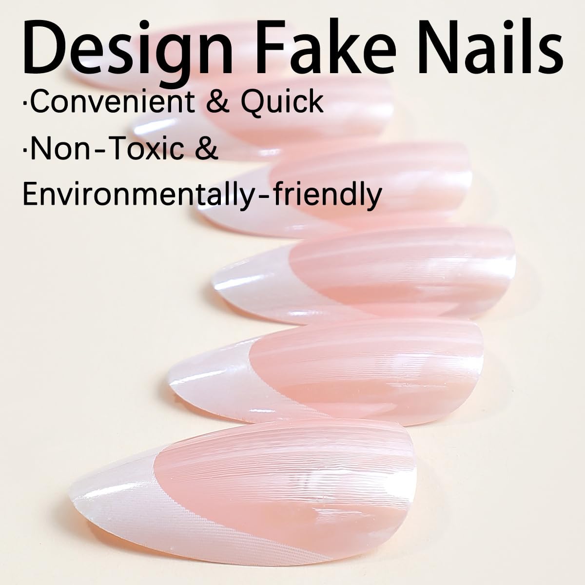 Chrome French Press on Nails Medium Almond Fake Nails French Tip Nails Press ons with Design Reusable Artificial Nail Full Cover Stick on Nails for Women Manicure 24Pcs